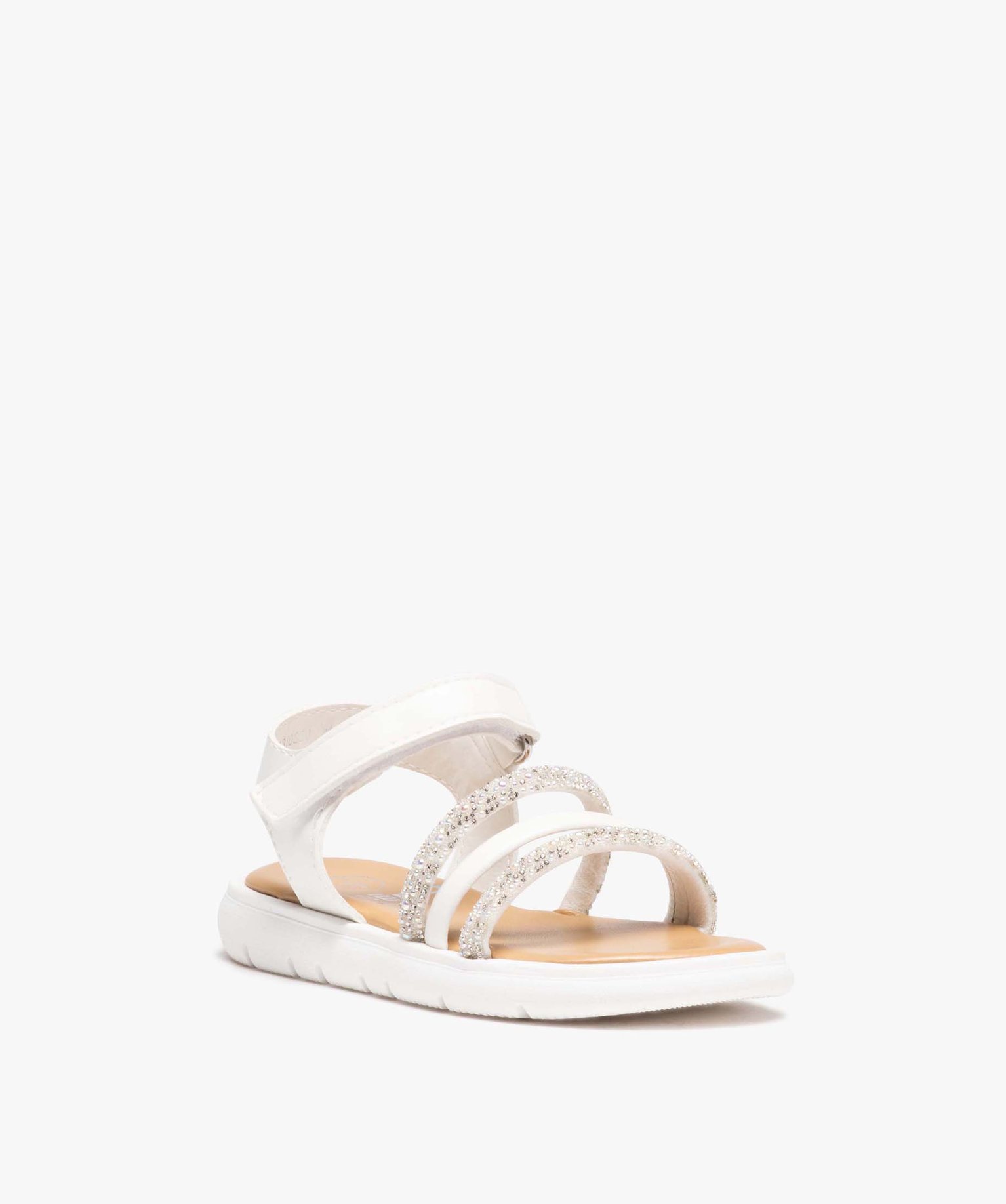 Sandales fille à fines brides avec paillettes et à scratch blanc | GEMO