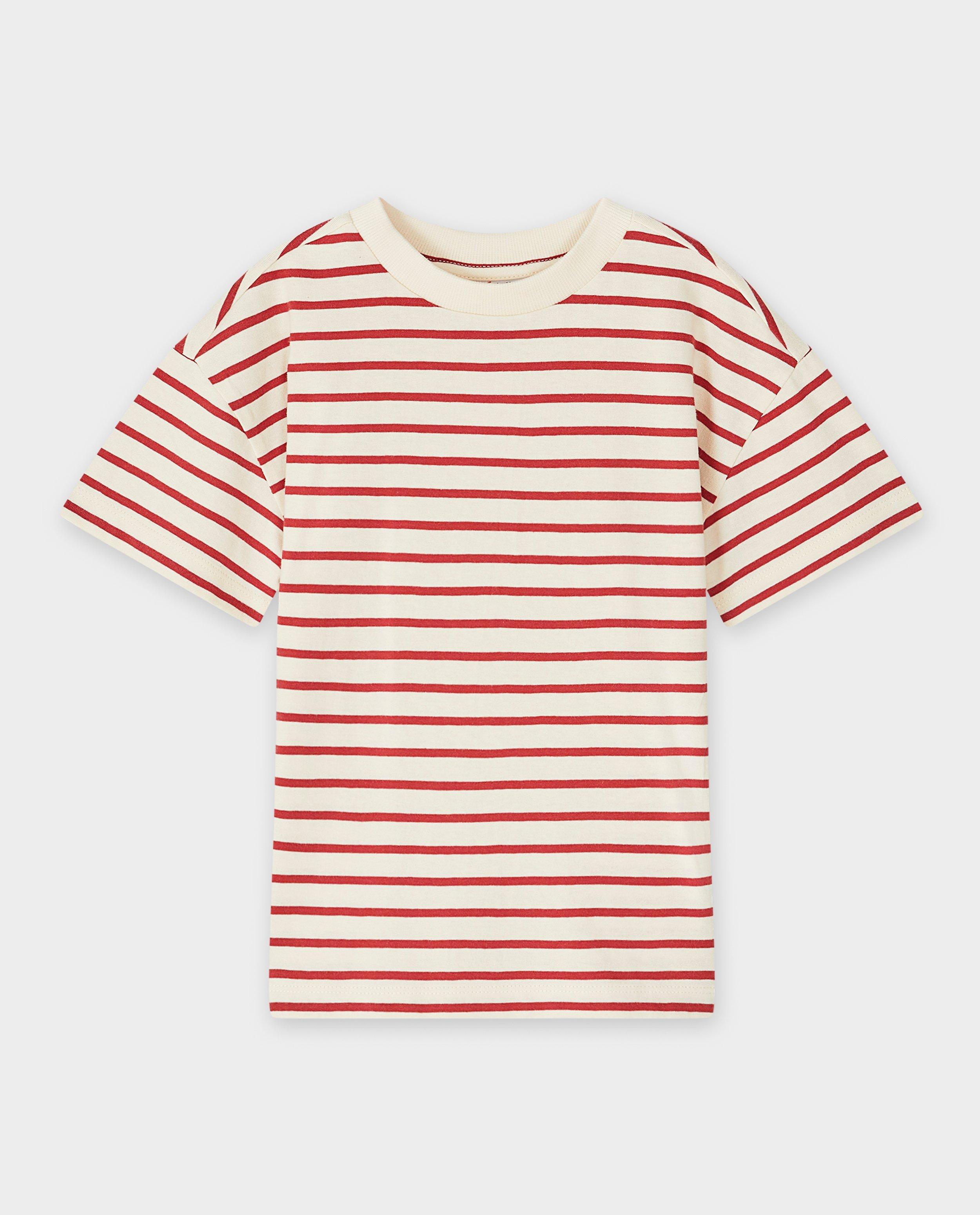 Tricou cu dungi Kidz Nation, croială lejeră, roșu închis