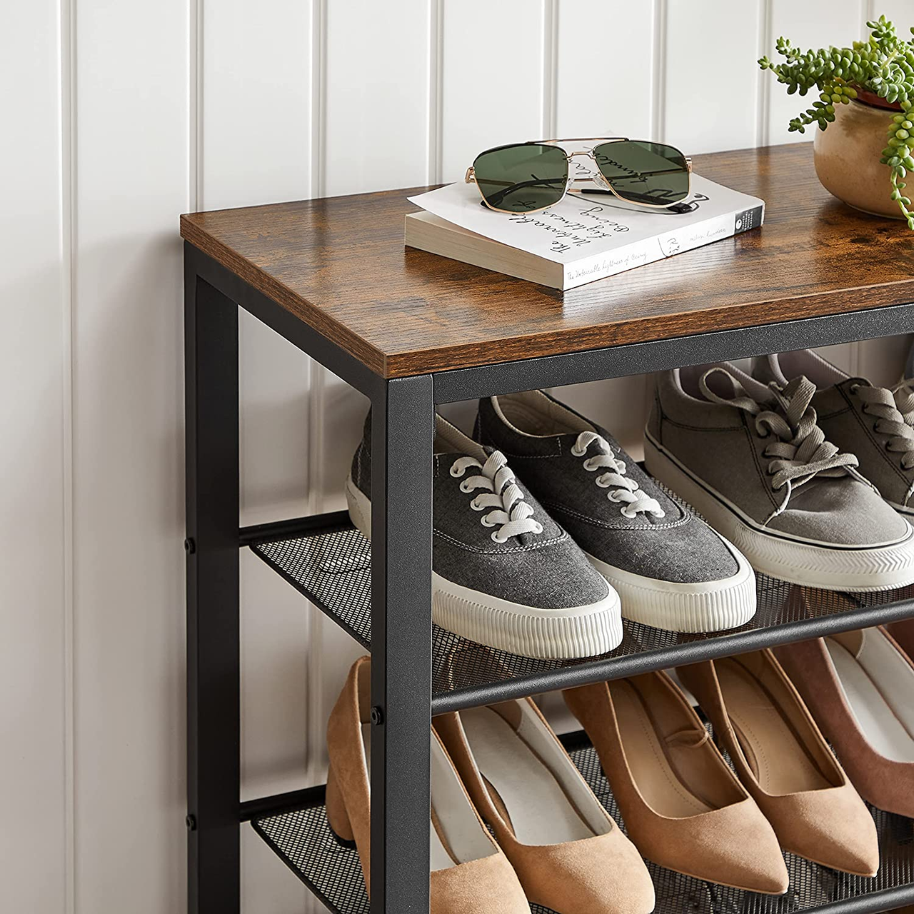 Vasagle Schuhregal, 100x30x72cm, Rustikales Braun