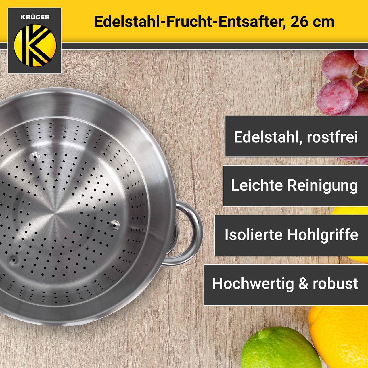Karl Krüger Edelstahl Frucht-Entsafter, 26 cm