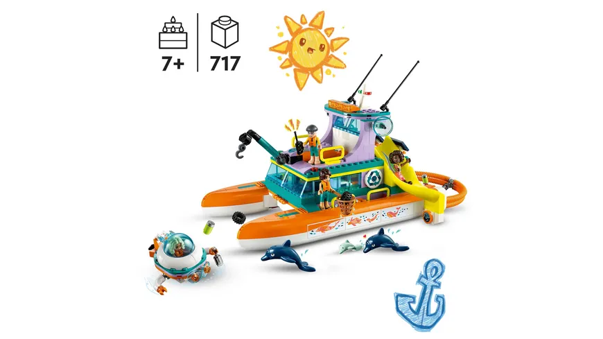 LEGO Friends 41734 Seerettungsboot Set, Spielzeug mit Tieren für Kinder