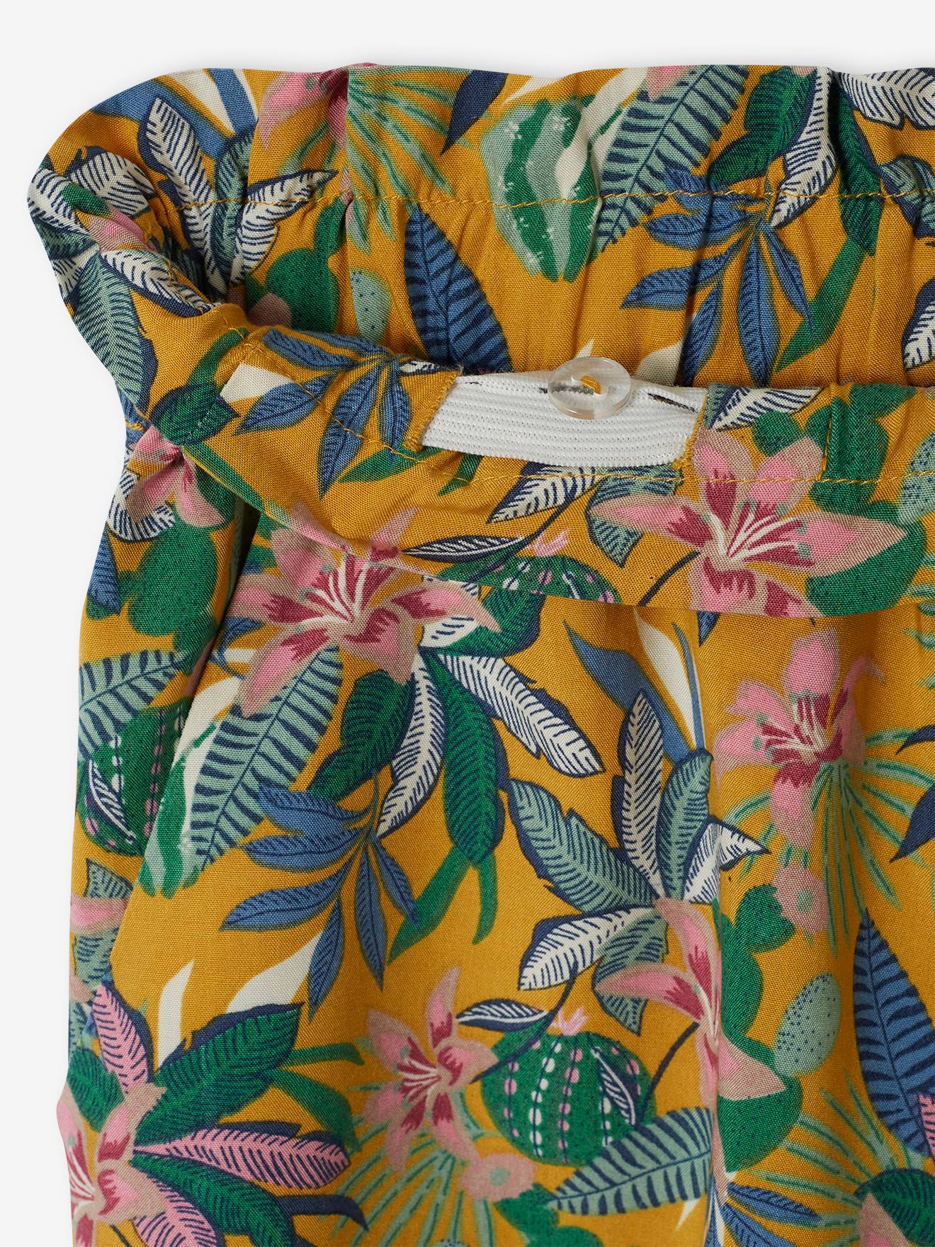 Pantalon large motifs fleurs fille moutarde
