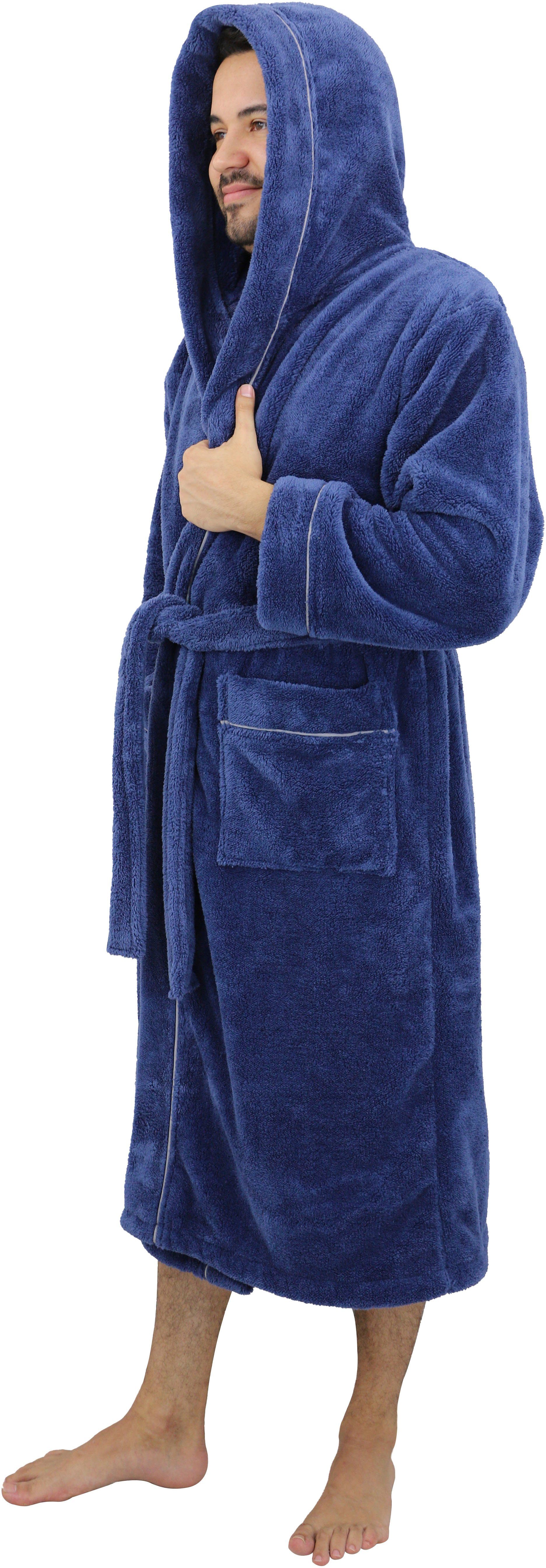 my home Unisex-Bademantel Lillou, Langform, Microfaser, Kapuze, Gürtel, weiche und kuschelige Qualität, für Damen und Herren, XS-3XL