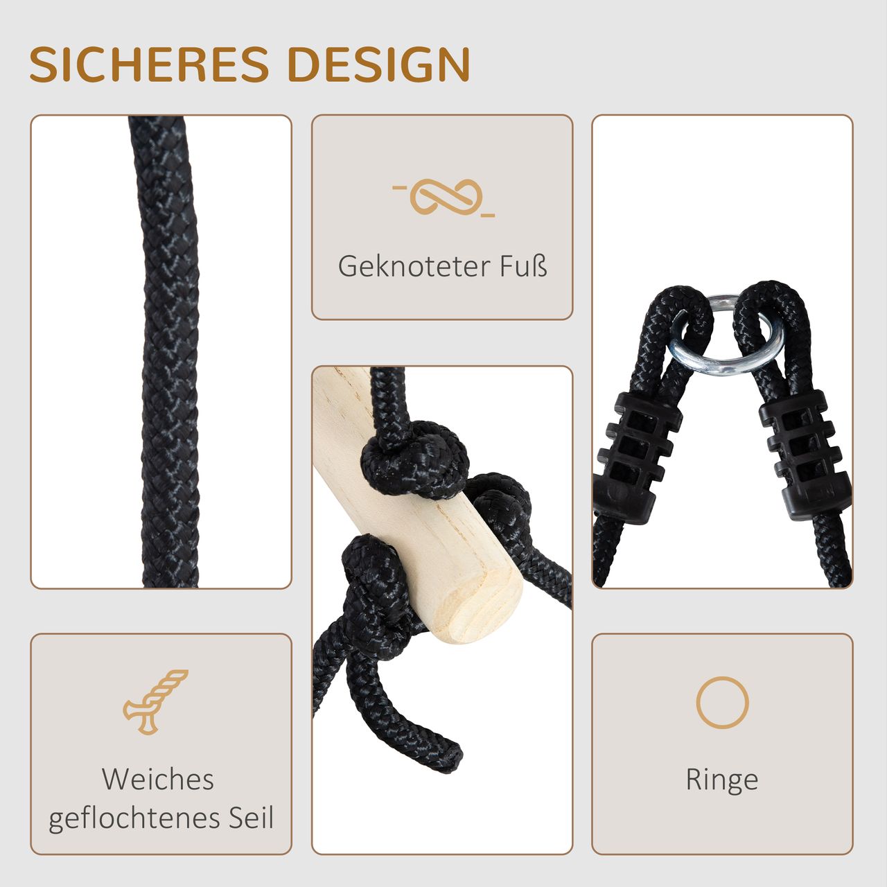 Outsunny 1,65 m Kinder Kletterleiter aus Holz Strickleiter Seilbrücke Hängeleiter für 3-14 Jahre Belastbarkeit bis 100 kg Outdoor Indooor Natur 88 x 40 x 165 cm