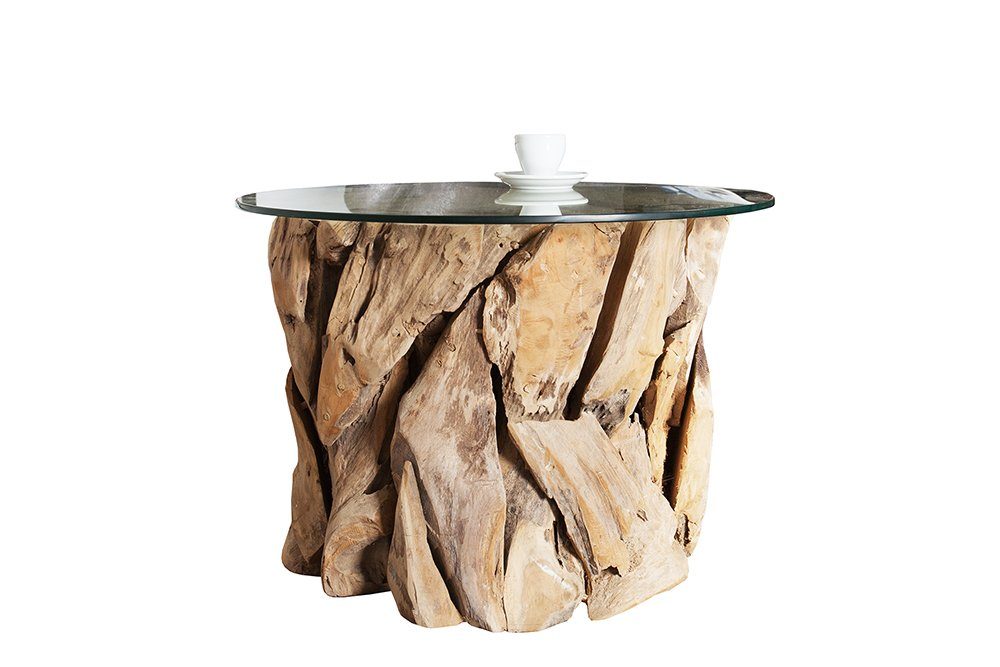 riess-ambiente Couchtisch RIVERSIDE 60cm natur / transparent, Wohnzimmer · Massivholz-Gestell · Glasplatte · rund · Handarbeit