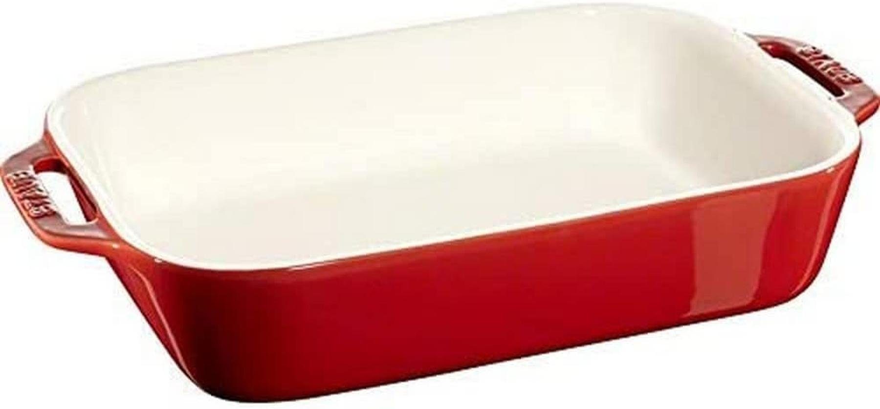 Staub Auflaufform Staub Keramik Auflaufform 34x26cm 3.5L Rot, Antihaft,Mikrowellensicher, Ofenfest, Spülmaschinenfest