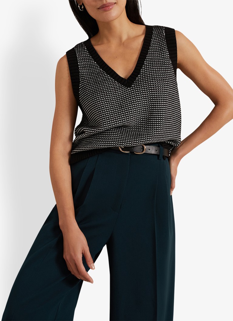 Phase Eight Zoe top in linen blend with knitted pattern