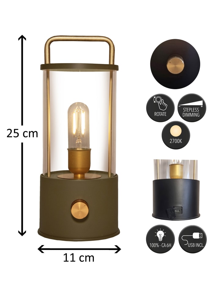 Coen Bakker LED Laterne Lampe dimmbar Warmweiß IP44 Innen & Außen 25x11cm in Taupe günstig kaufen onesize