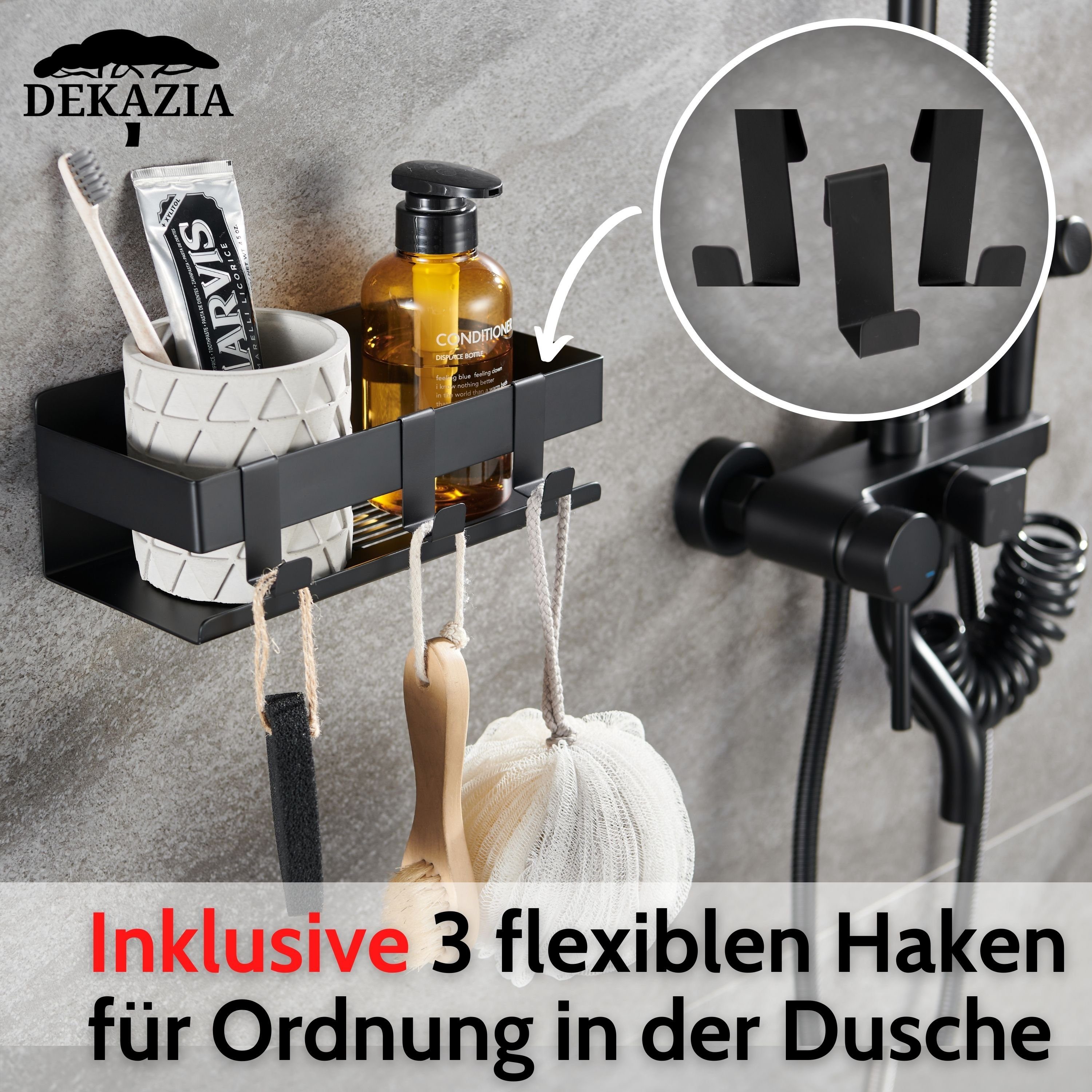 DEKAZIA Duschablage, ohne Bohren Duschregal Duschkorb Edelstahl gebürstet & schwarz