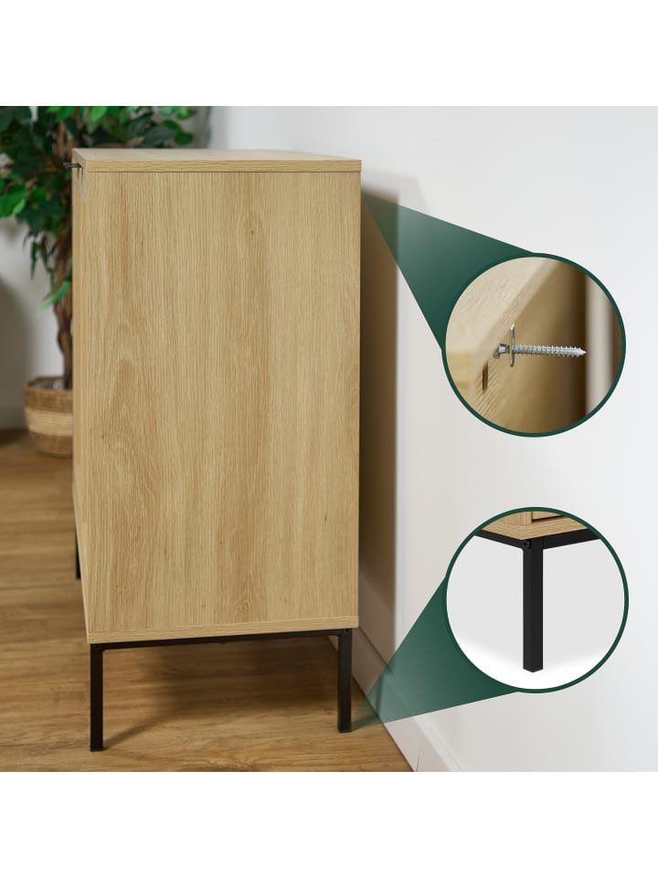 relaxdays Sideboard in Natur/ Schwarz - (B)80 x (H)76 x (T)35 cm günstig kaufen onesize