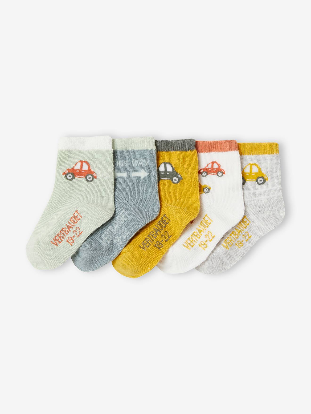 Lot de 5 paires de chaussettes voitures bébé garçon BASICS lot tilleul