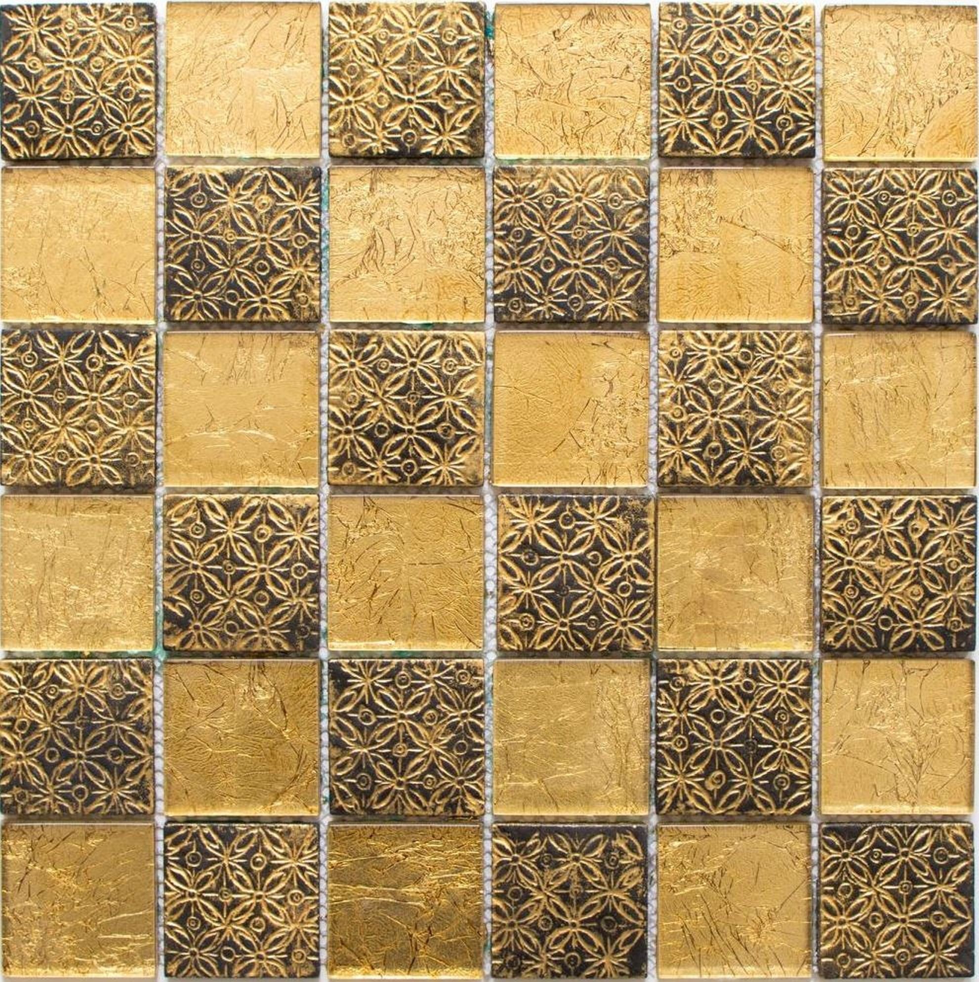 Mosani Mosaikfliesen Glasmosaik gold Mosaikfliese Resin Optik Fliesenspiegel