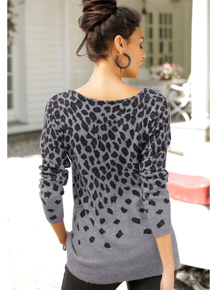LASCANA Strickpullover in grau-meliert-leo günstig kaufen