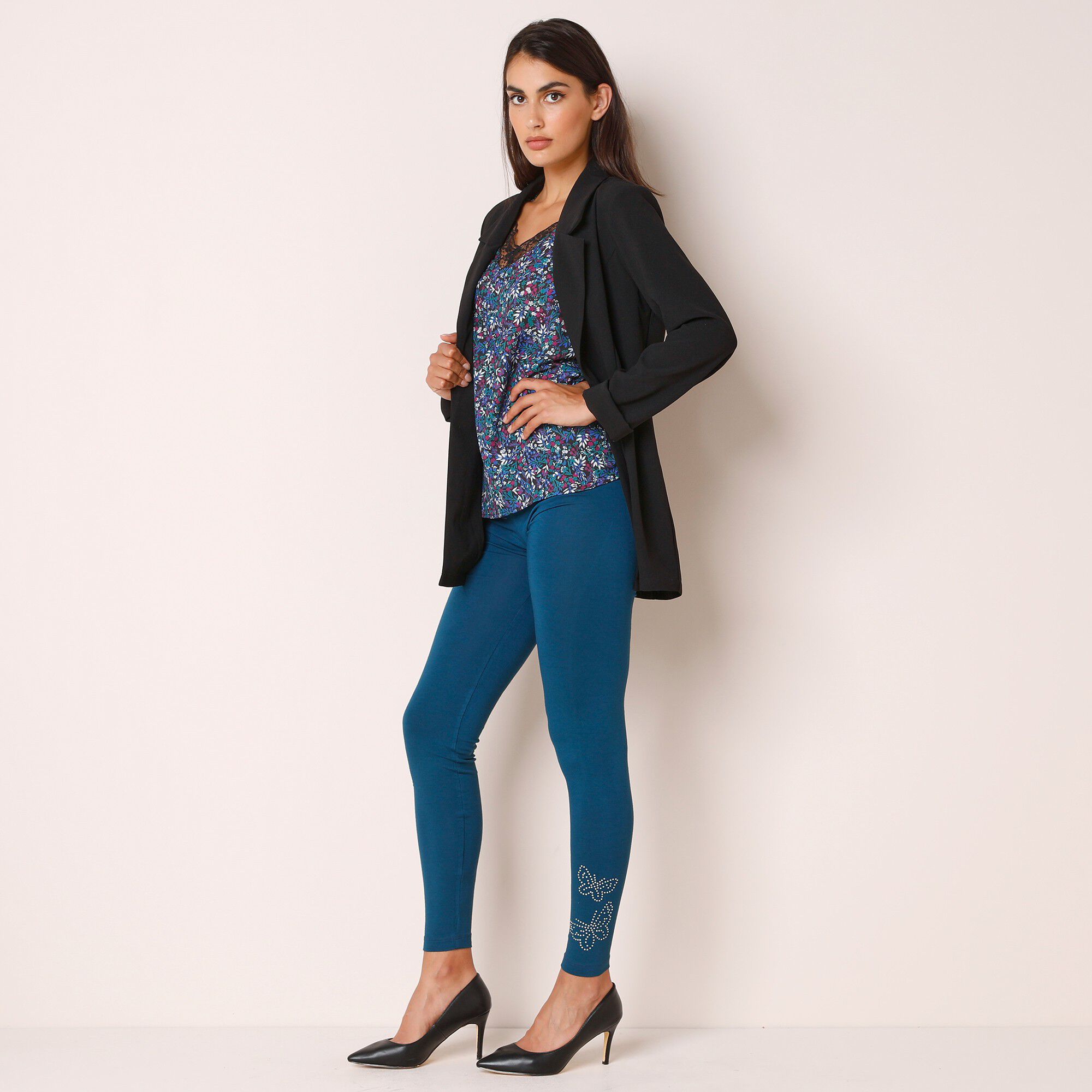 Legging motif papillons effet strass, taille élastiquée