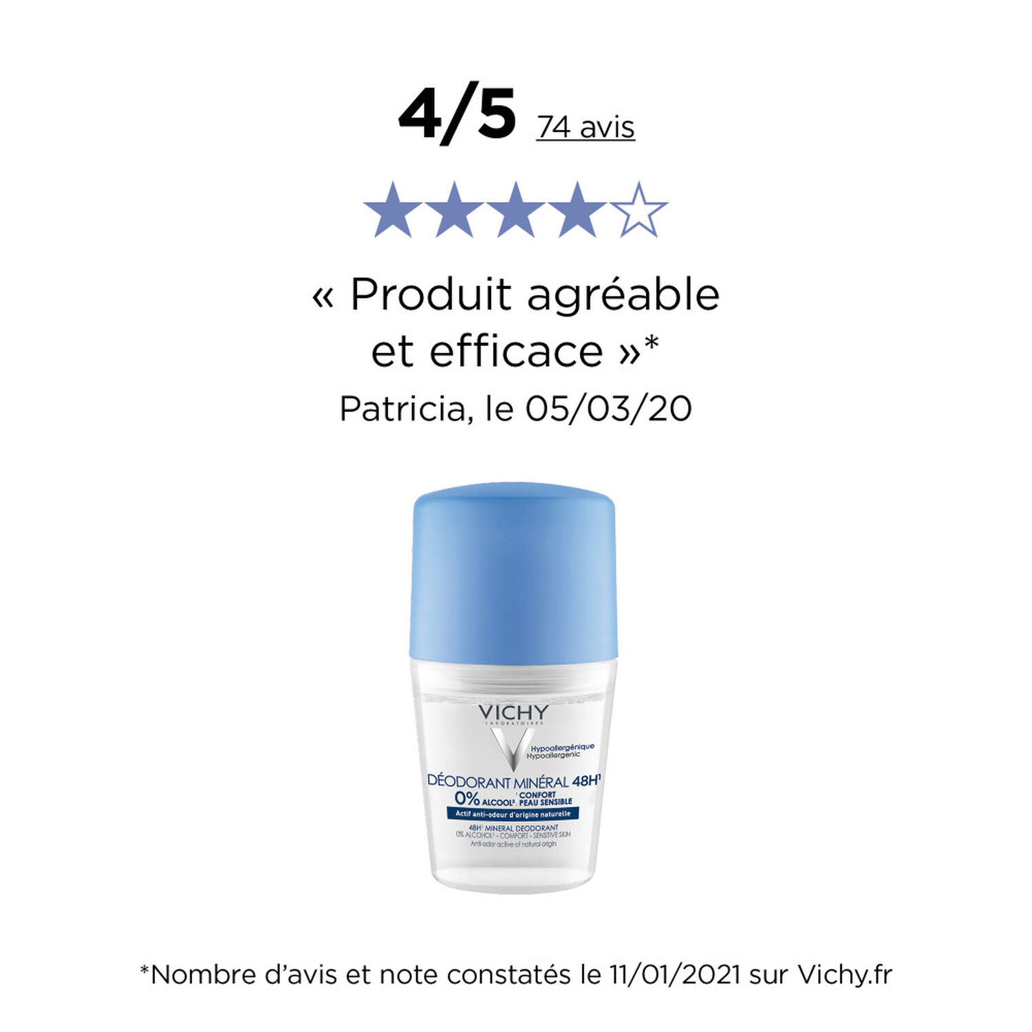 Vichy Déodorant Minéral Anti-Odeur 48H Roll-On 2x50 ml