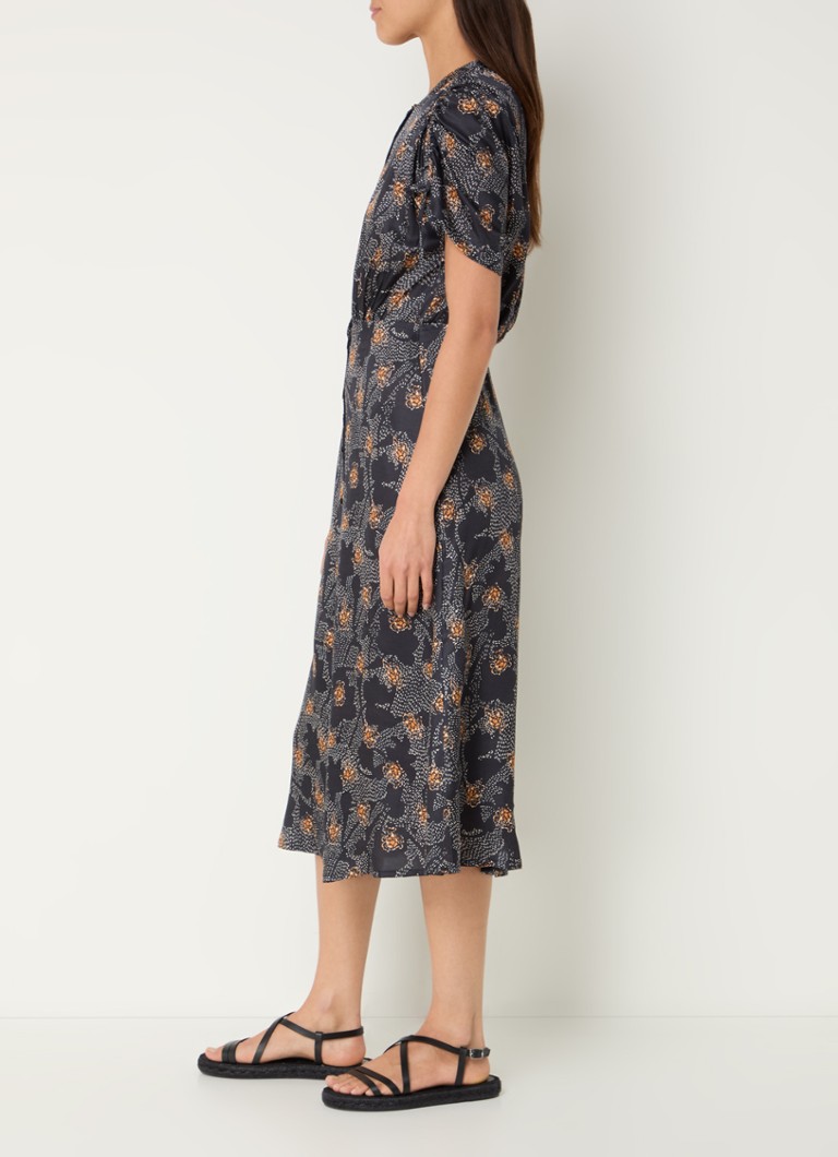 Rochie midi bluză Sessùn Nolong din amestec de mătase imprimată