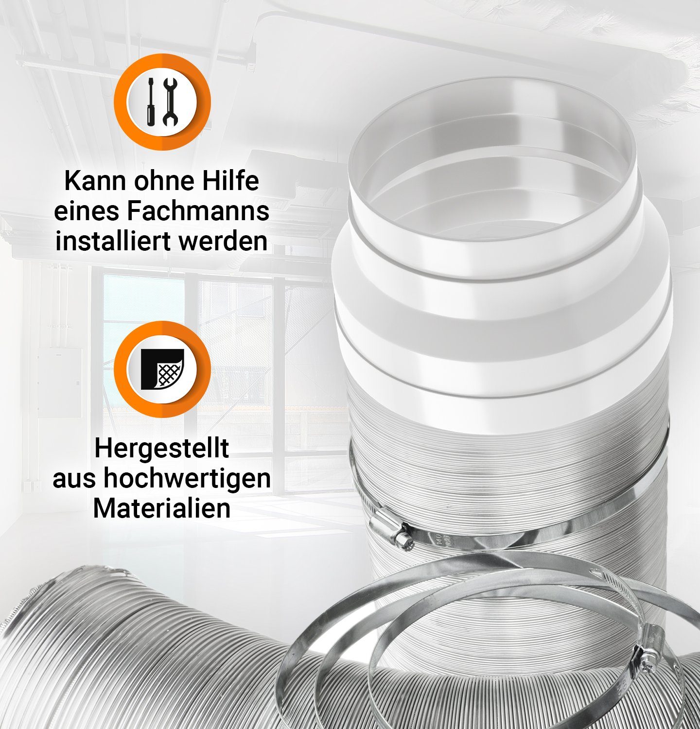 VIOKS Schlauchadapter 125/150erR, (1-St), Reduzierstück für Abluftrohr Dunstabzugshaube