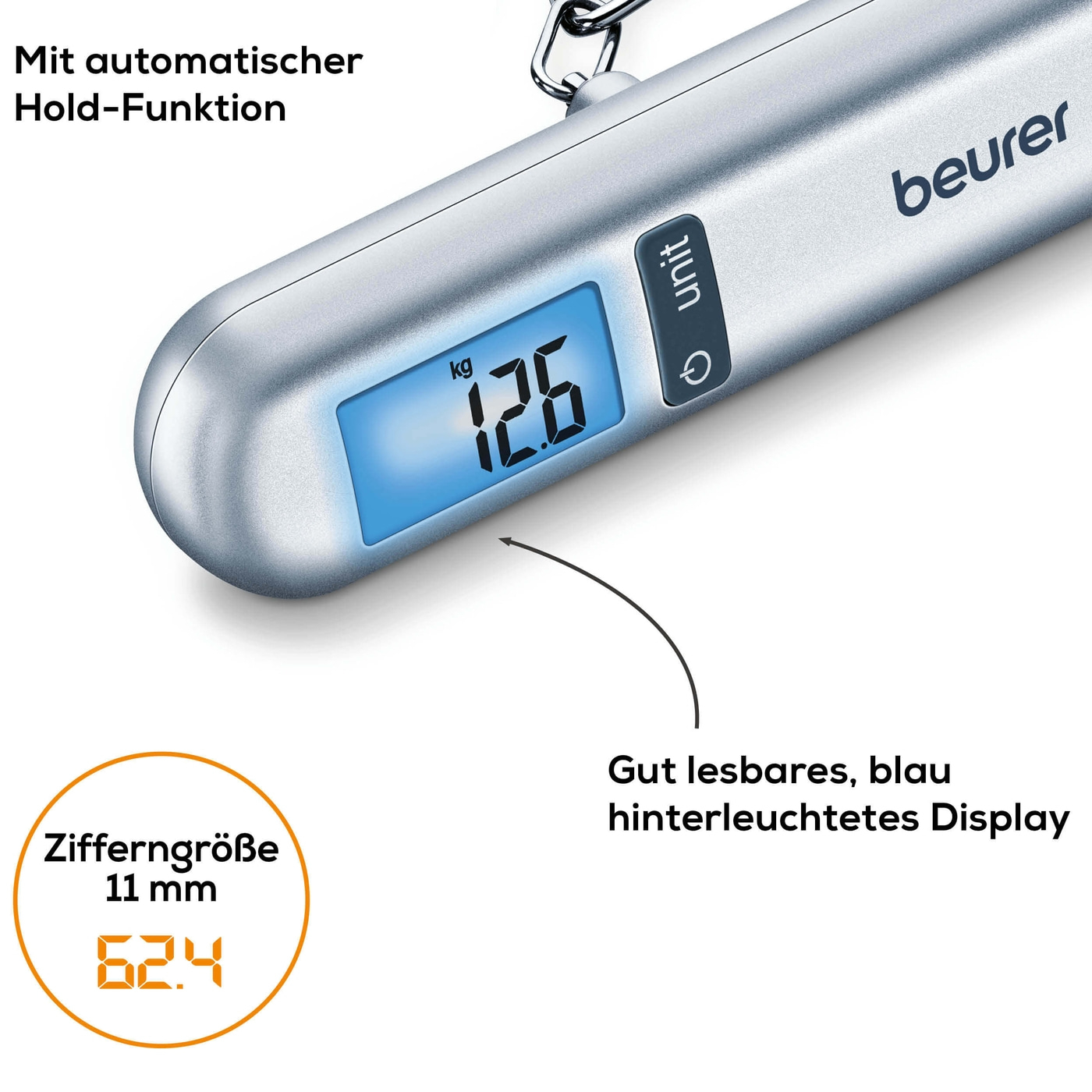 Beurer Kofferwaage - LS 06-Kofferwaage mit Hold-Funktion & praktischem Maßband - bis 40 kg