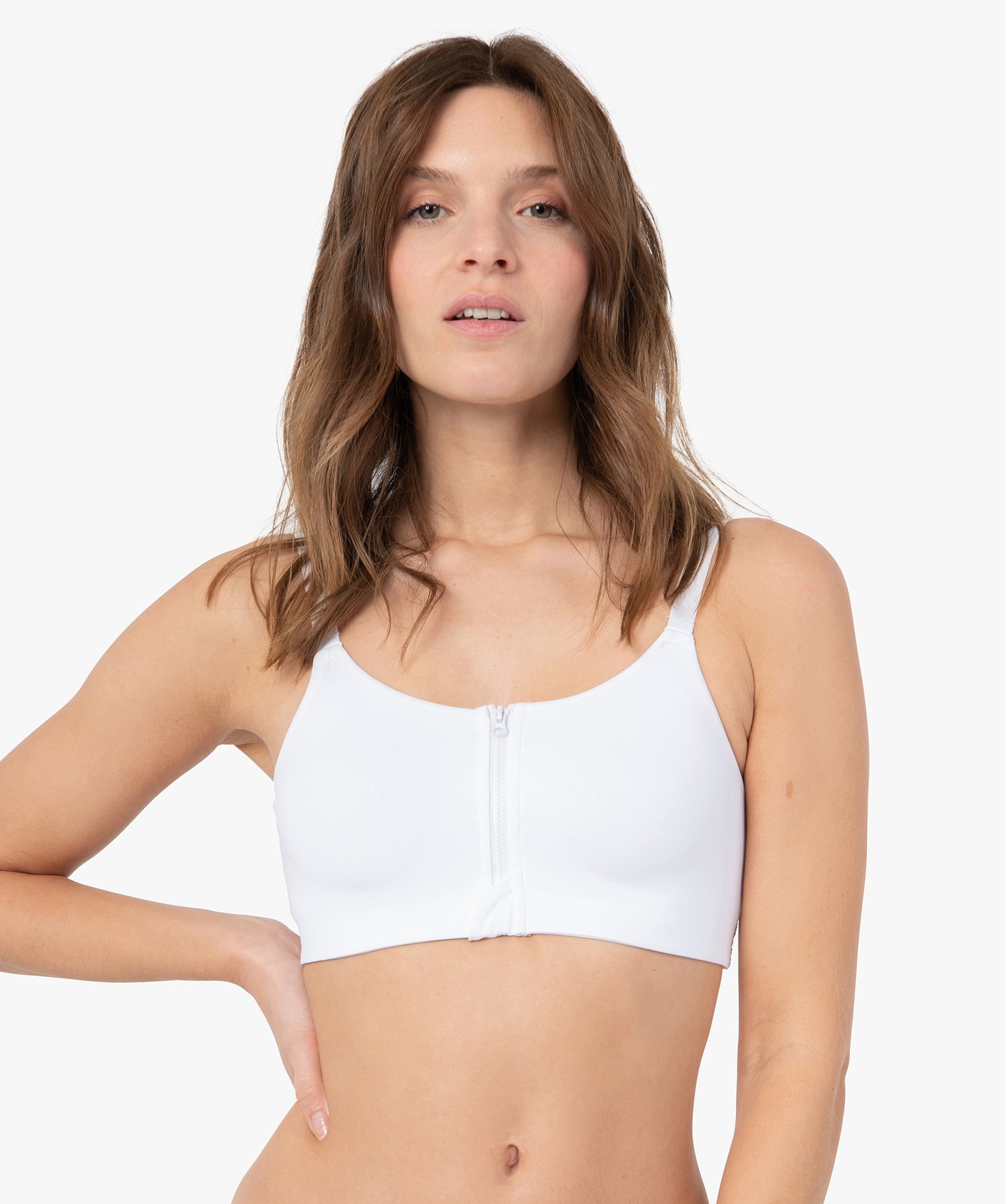 Soutien-gorge post-opératoire en microfibre et dentelle blanc | GEMO
