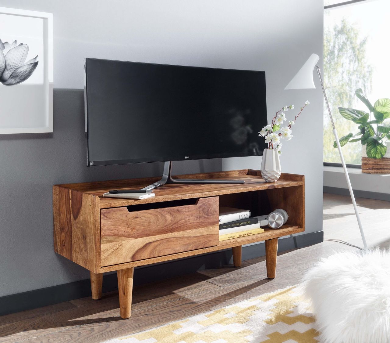 Skyport WOHNLING TV Schrank 95x44x34 cm Lowboard Holz Fernsehkommode Fernsehschrank
