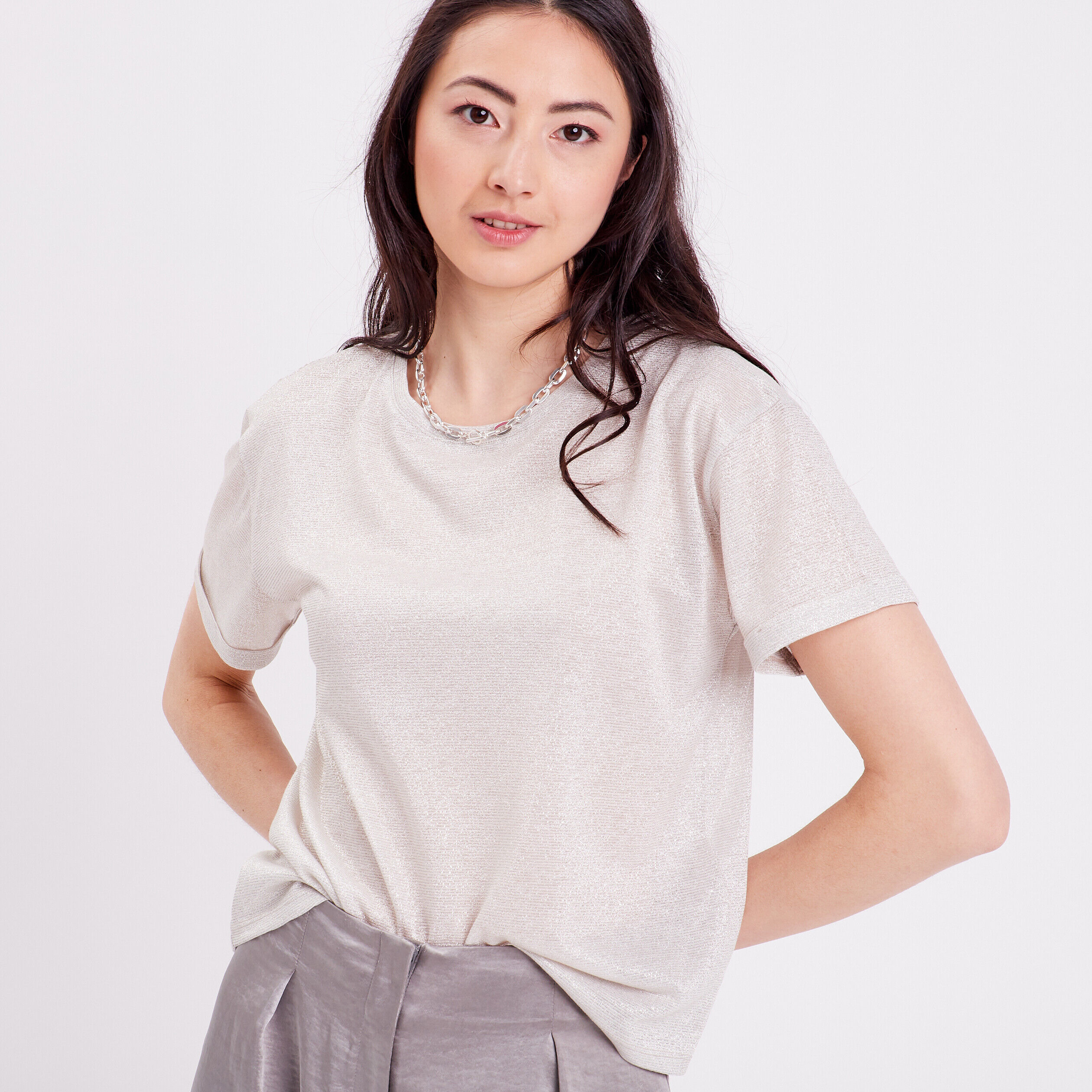 T-shirt fluide fils métallisés ecru femme | Cache Cache