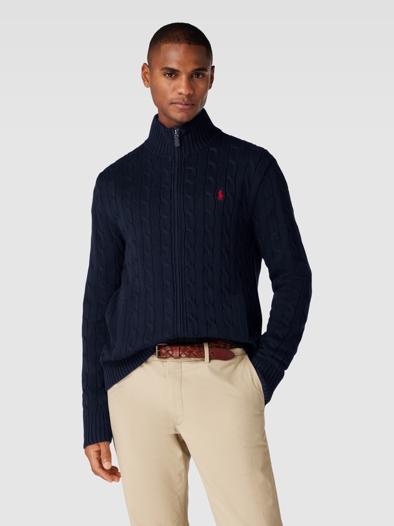 Strickjacke mit Logo-Stitching in marineblau