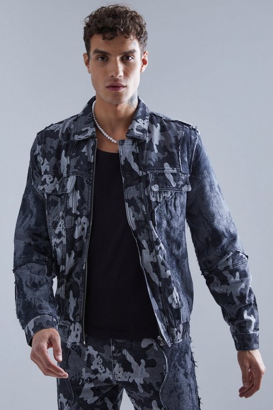 Gespleißte Camouflage Jeansjacke