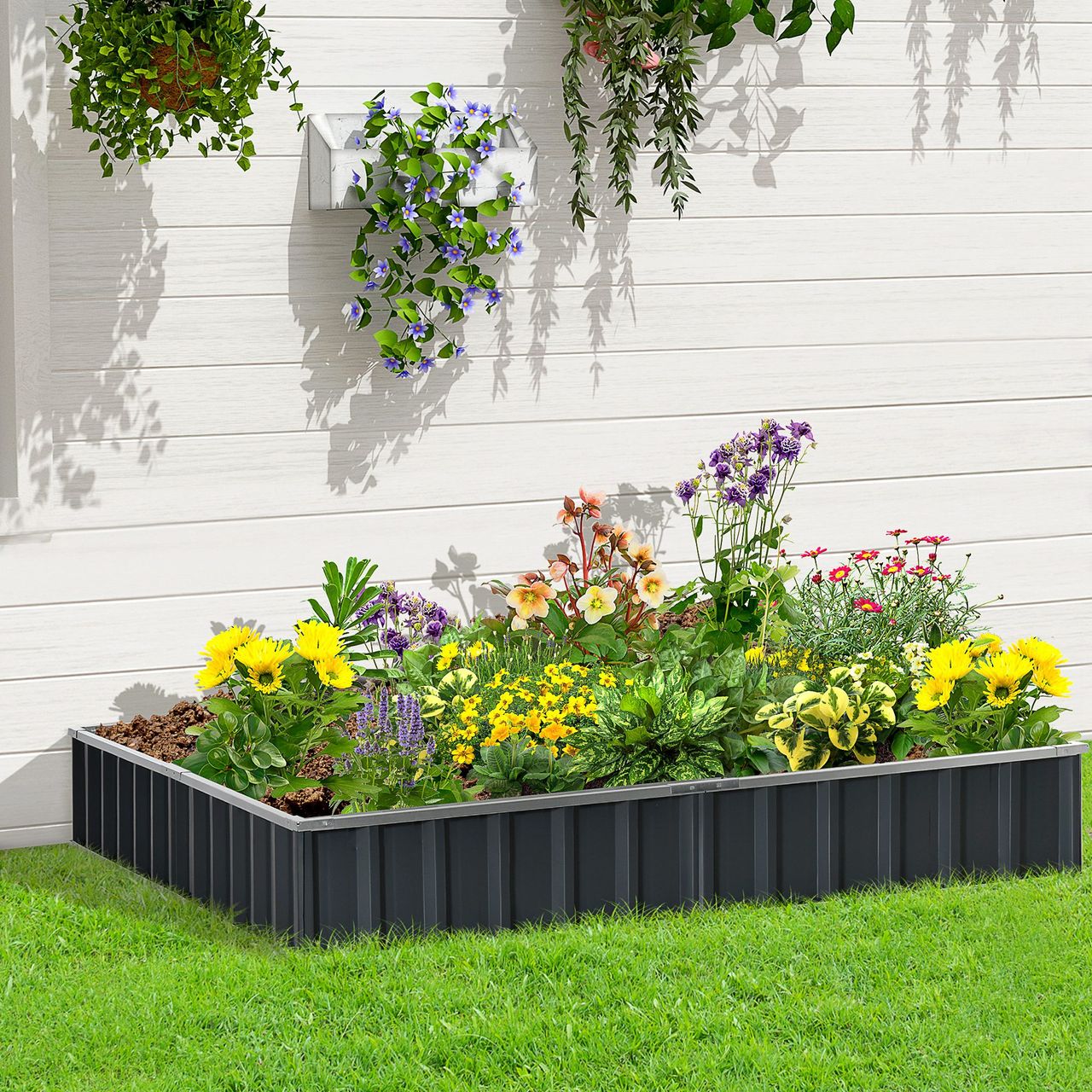 Outsunny Hochbeet DIY Gartenbeet mit T-Form-Pflanzenschilder Handschuhe Stahl