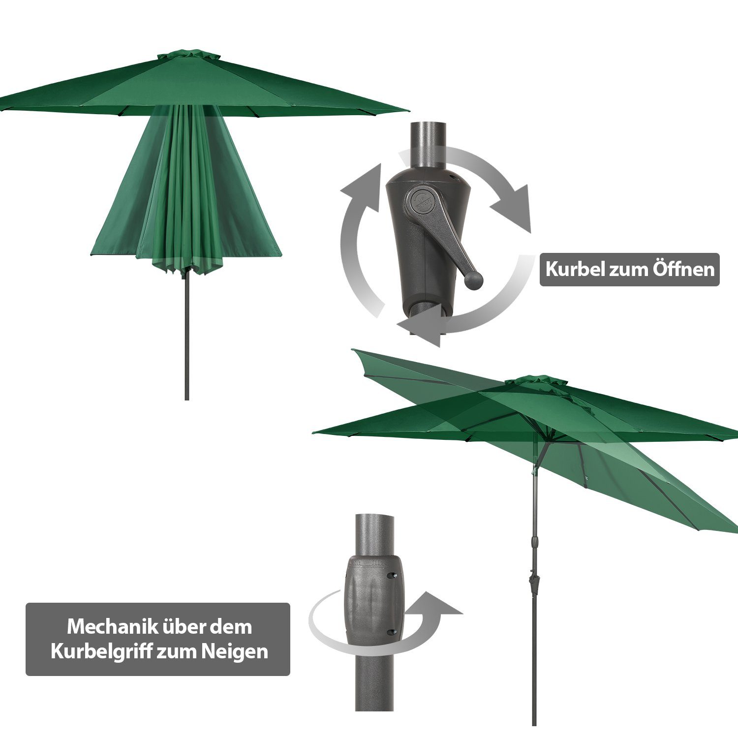 Sekey Sonnenschirm 270cm Gartenschirm knickbar Marktschirm mit Kurbelmechanismus, UPF 50+, LxB: 235,00x271,00 cm
