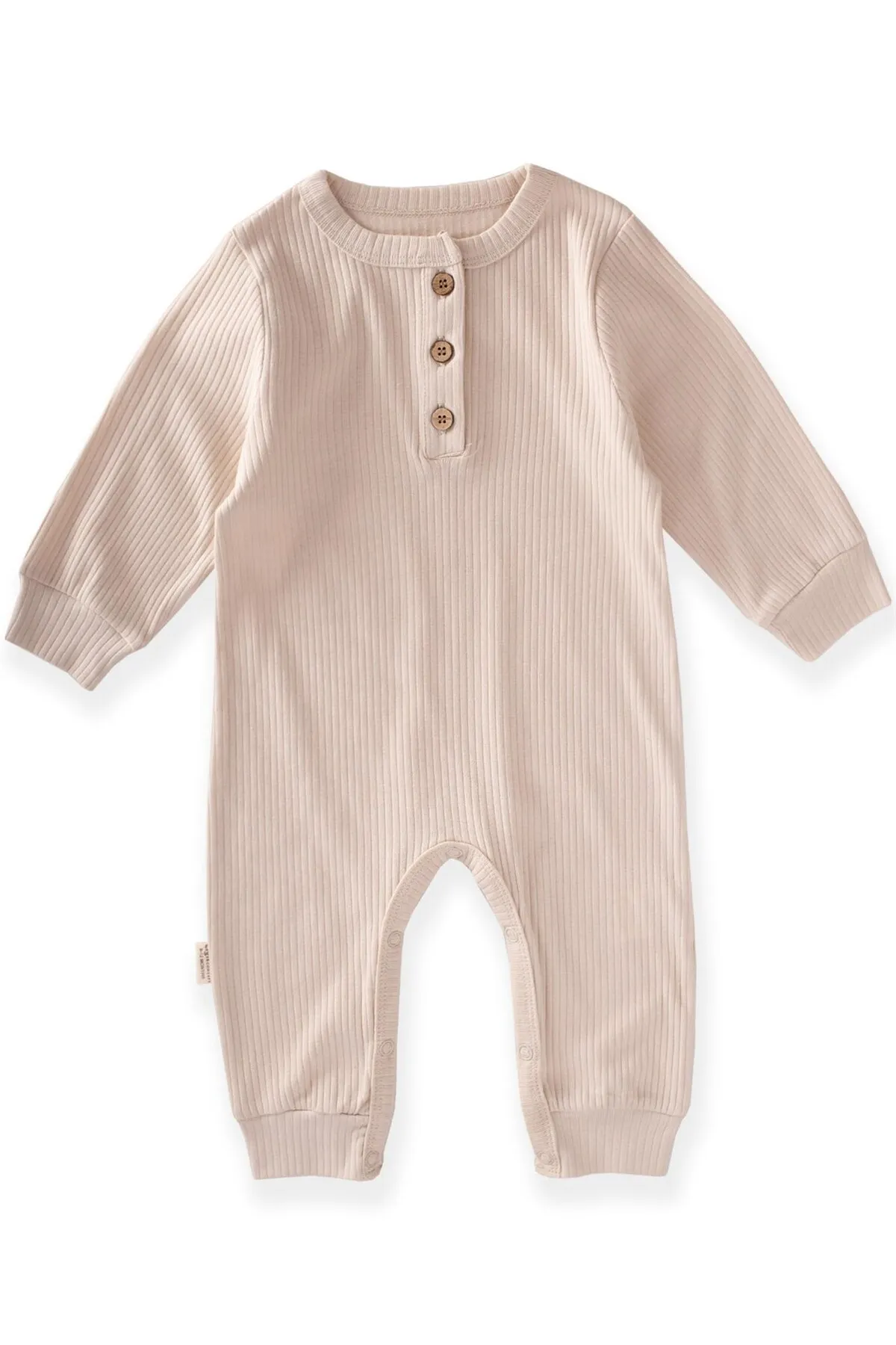 Cigit  Gerippter Overall mit Bündchen, 0–3 Jahre, Hellbeige