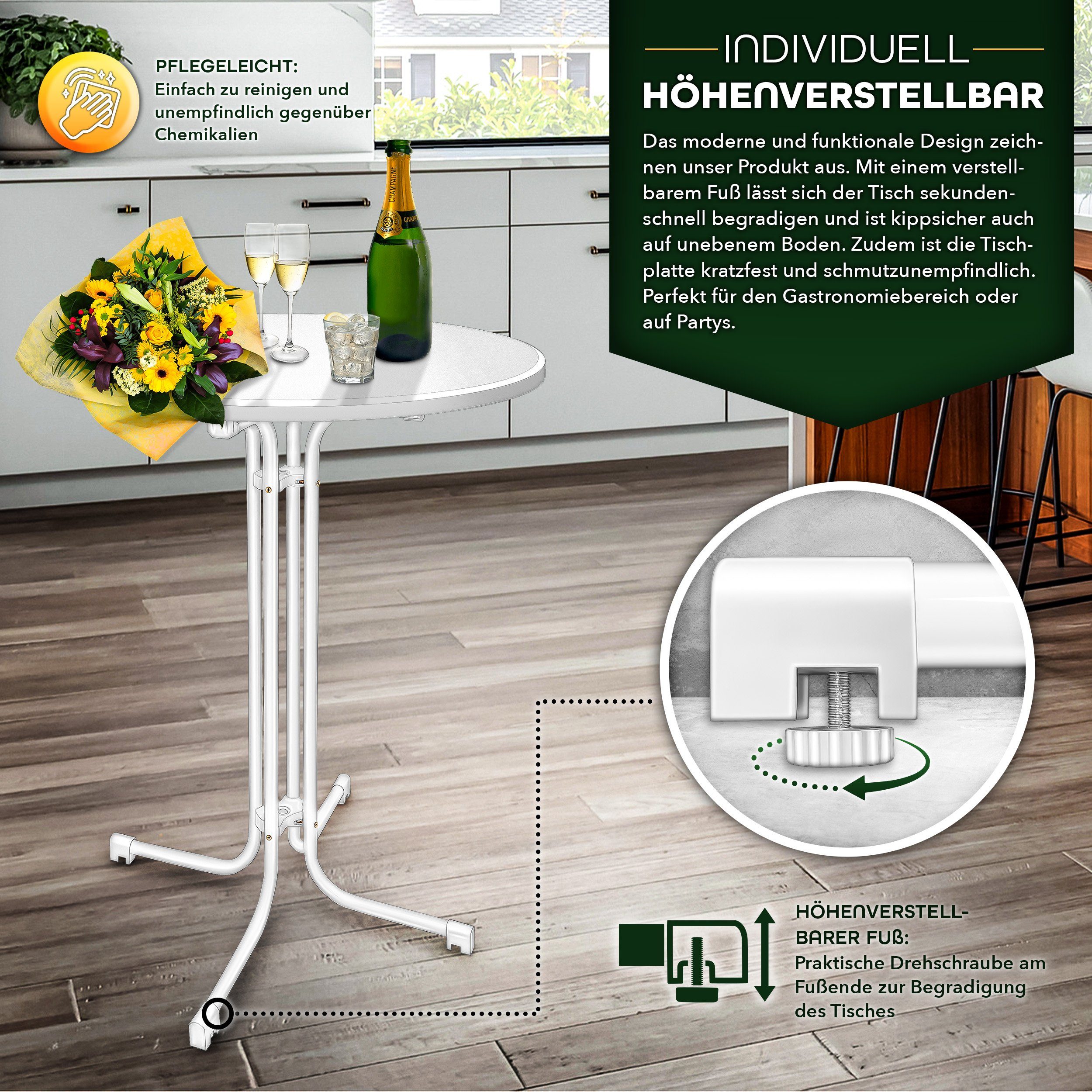 tillvex Stehtisch Gastro Stehtisch klappbar mit Husse Bistrotisch rund, FERTIG MONTIERT Klapptisch Partytisch Gartentisch