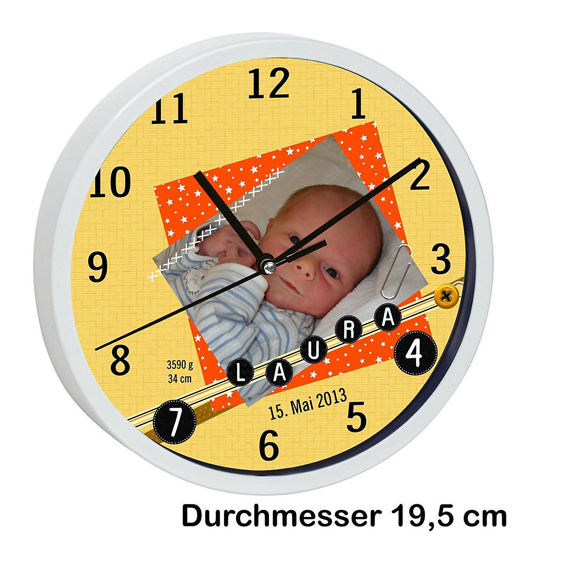 Kinder Wanduhr personalisiert mit Name Scrapbooking orange