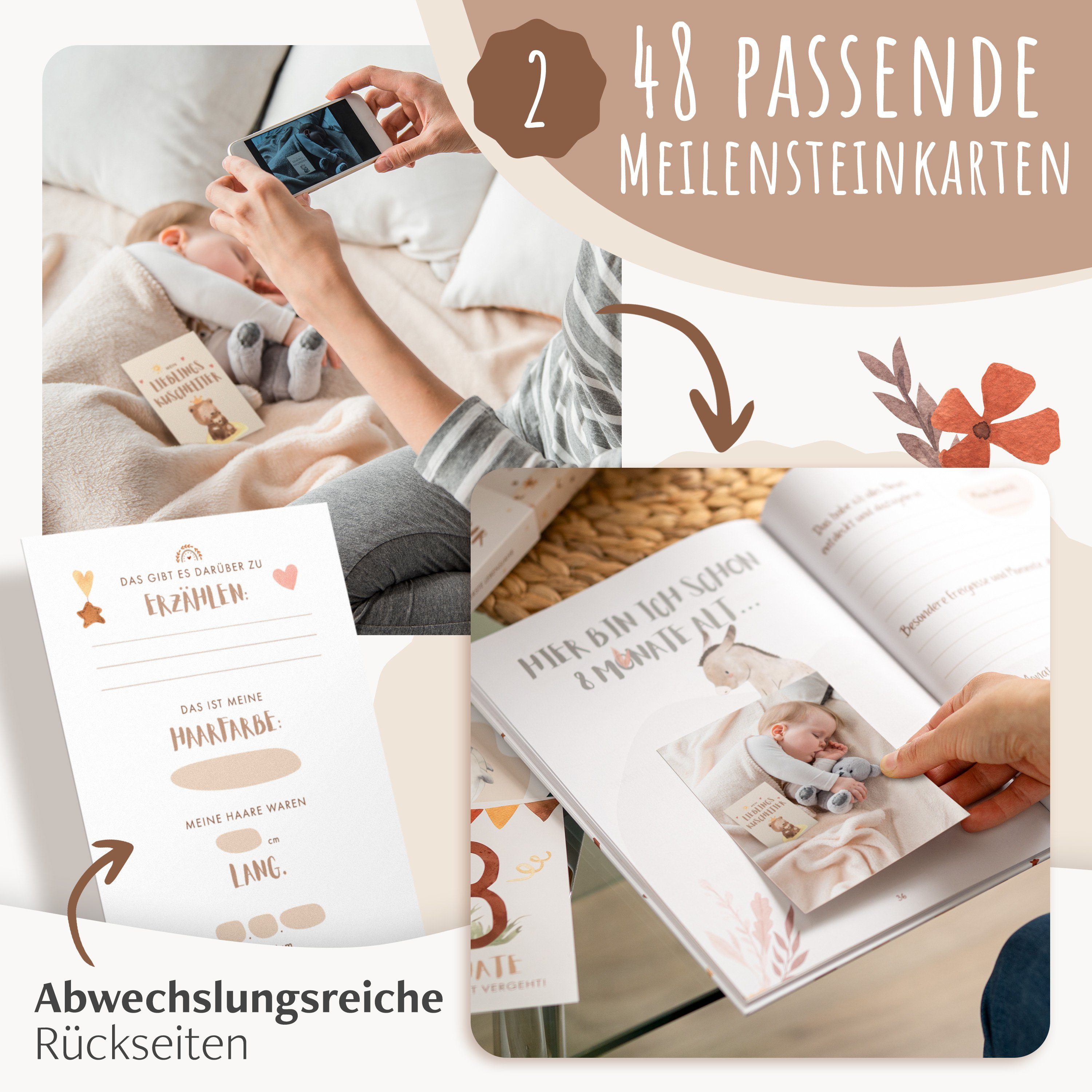 Eulentaler Tagebuch I Die Erinnerungsbox I Mein erstes Jahr I Von Pädagogen gestaltet, I Babytagebuch, 48 Meilensteinkarten & Abdruckset