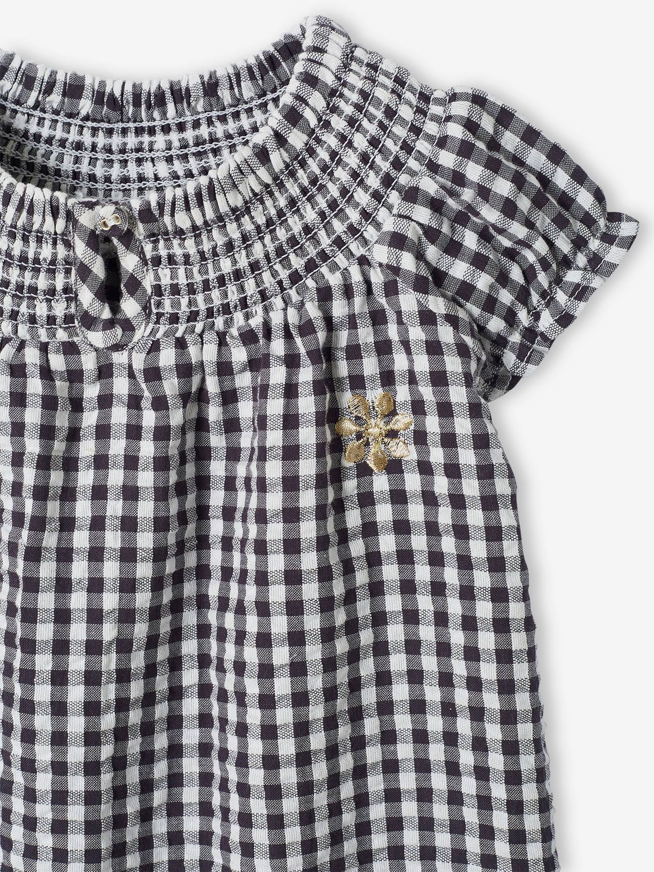 Robe vichy bébé avec smocks gris