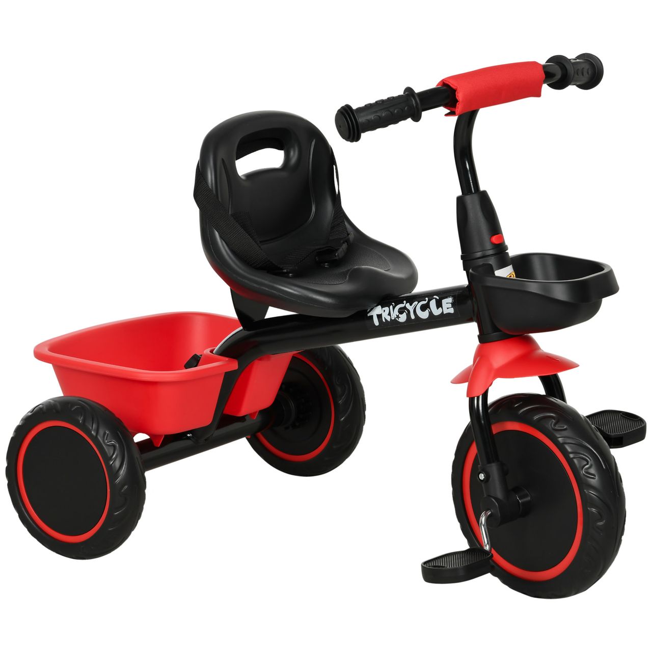 AIYAPLAY Dreirad Kinderfahrrad Kinderdreirad mit Beckengurt 2 Körben Schwarz Rot