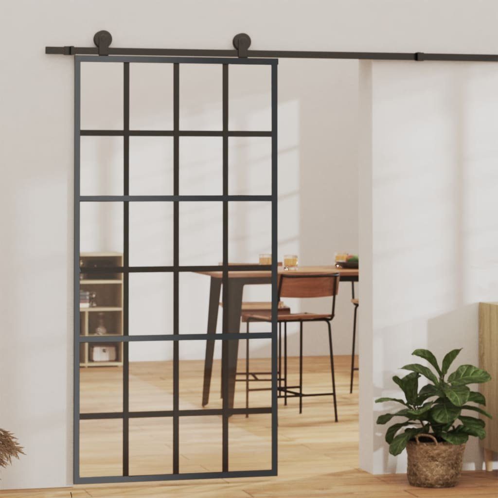 vidaXL Schiebetür Schiebetür ESG-Glas und Aluminium 102x205 cm Schwarz (1-St)