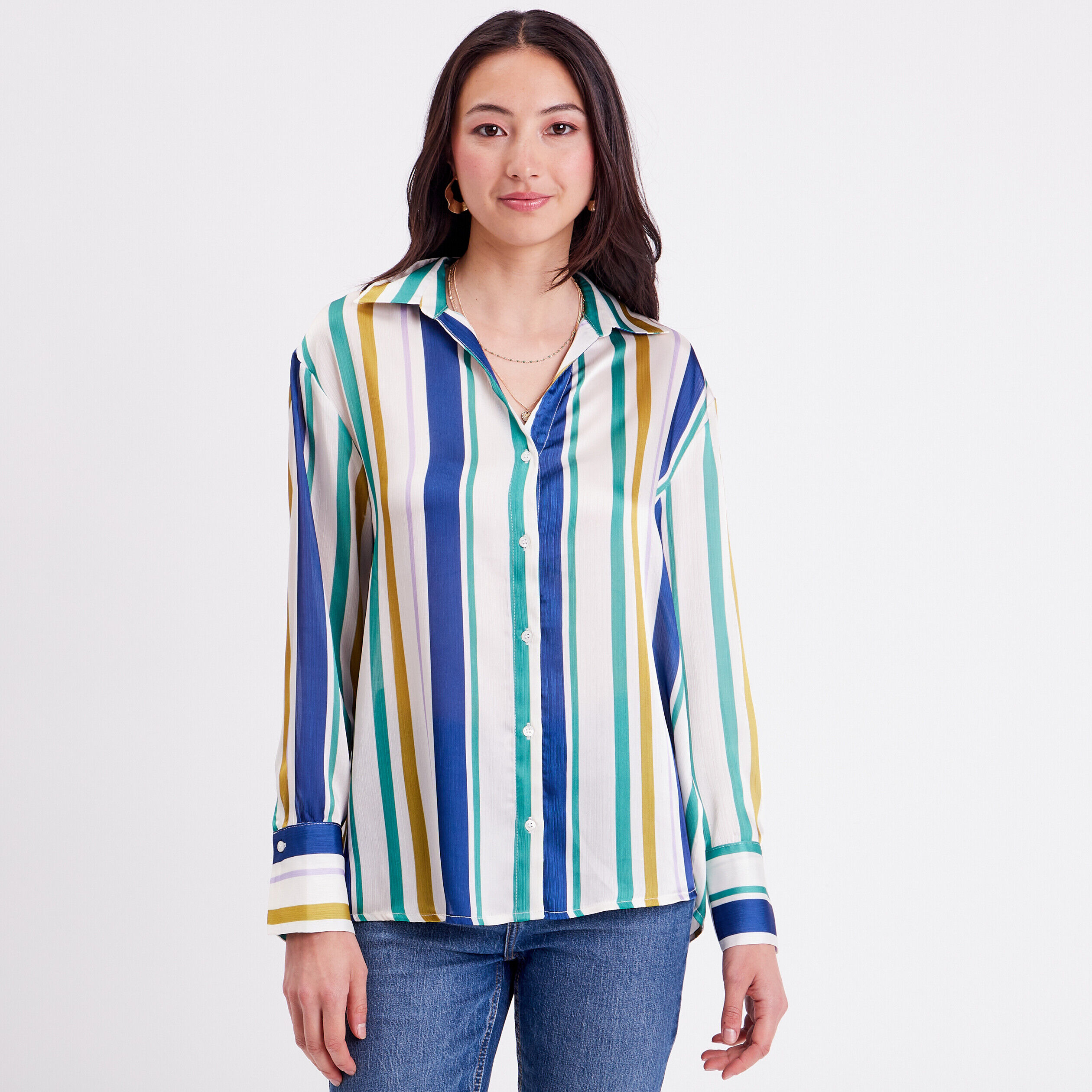 Chemise manches longues satin beige femme | Cache Cache