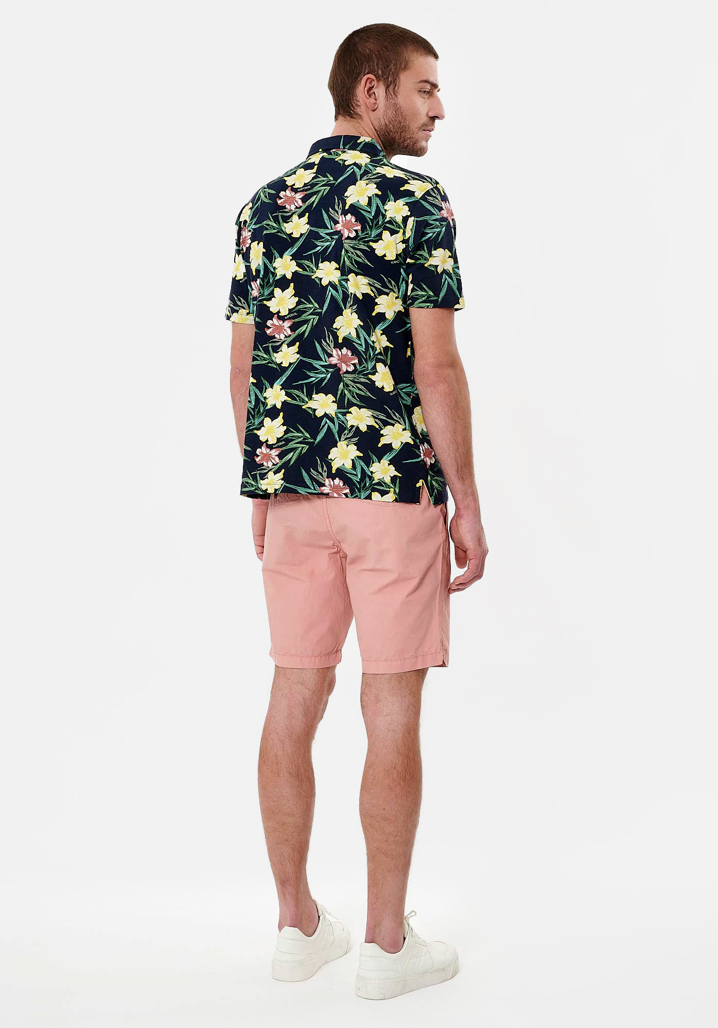 NEVER  Polo fleuri bleu Homme en 100% coton