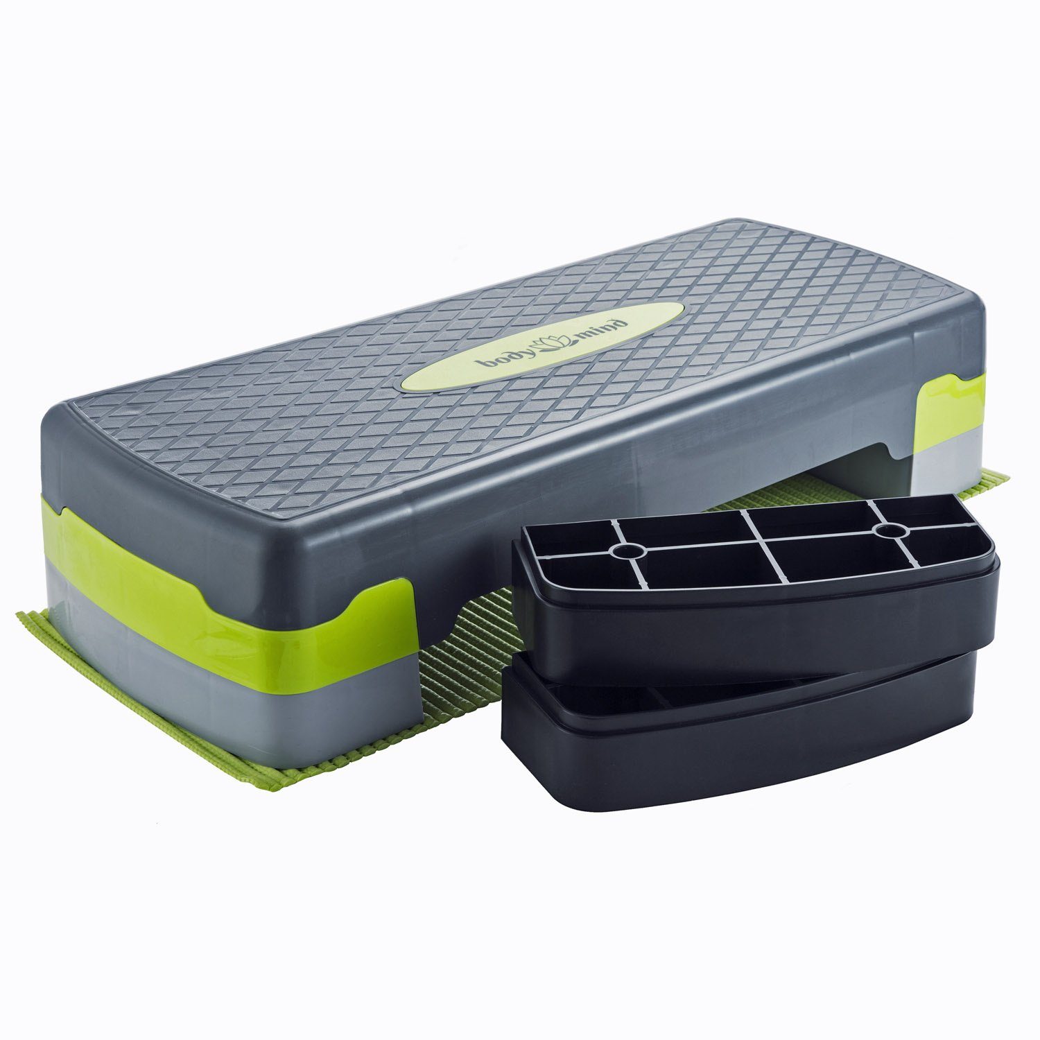 Body & Mind Stepper Aerobic Steppbrett (Elite-Board, Mehrstufig), Anti-Rutsch-Matte