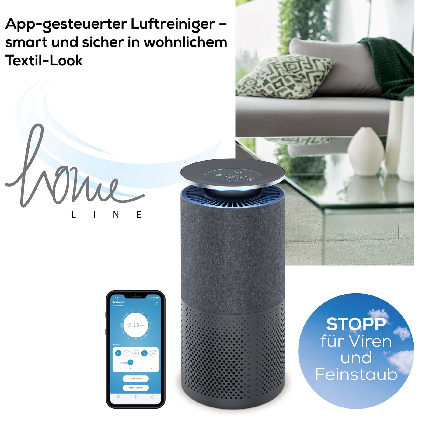 LR 401 App gesteuerter Luftreiniger-Smarte Luftreinigung in modischem Design