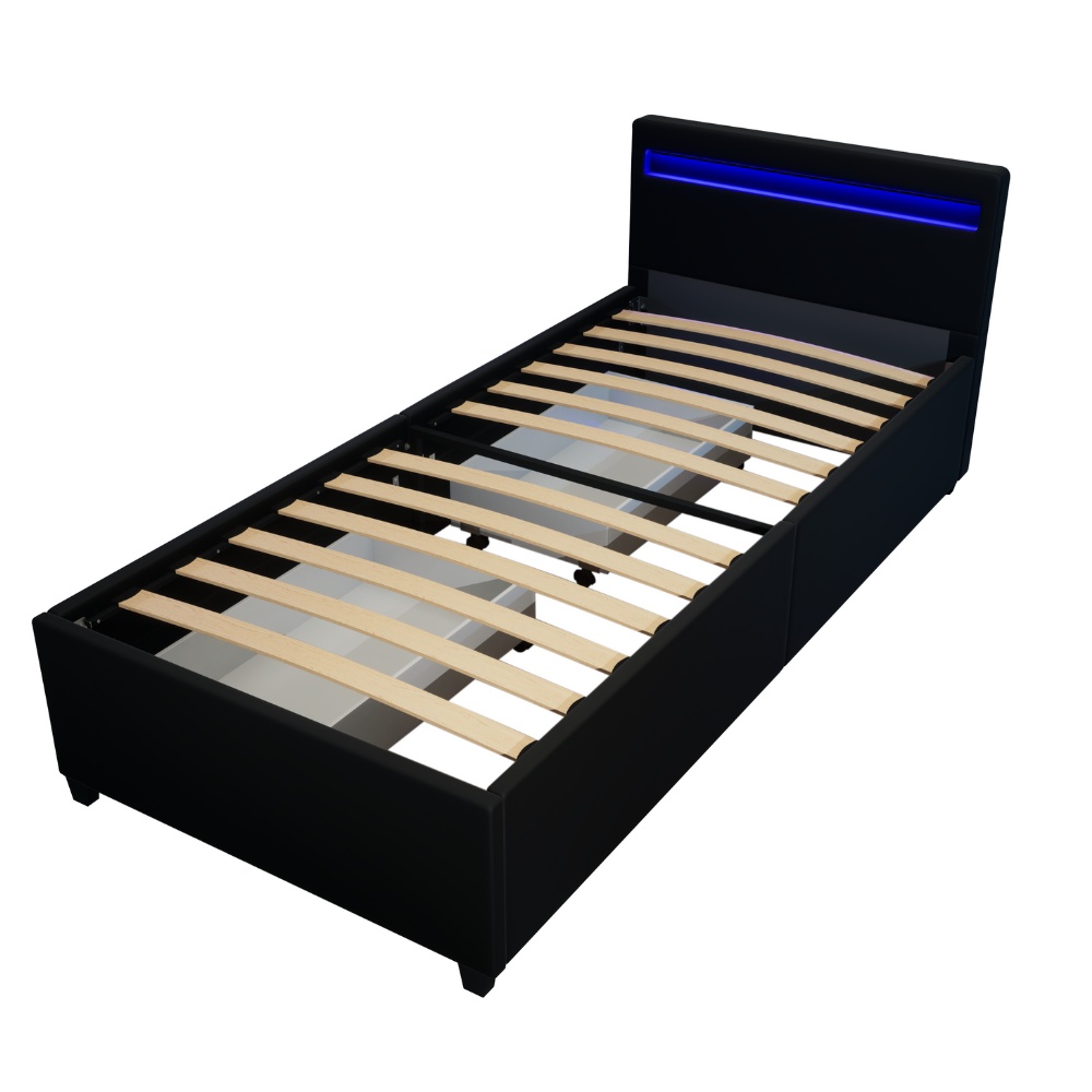 Home Deluxe HOME DELUXE LED Bett NUBE mit Schubladen - 90 x 200 cm Schwarz