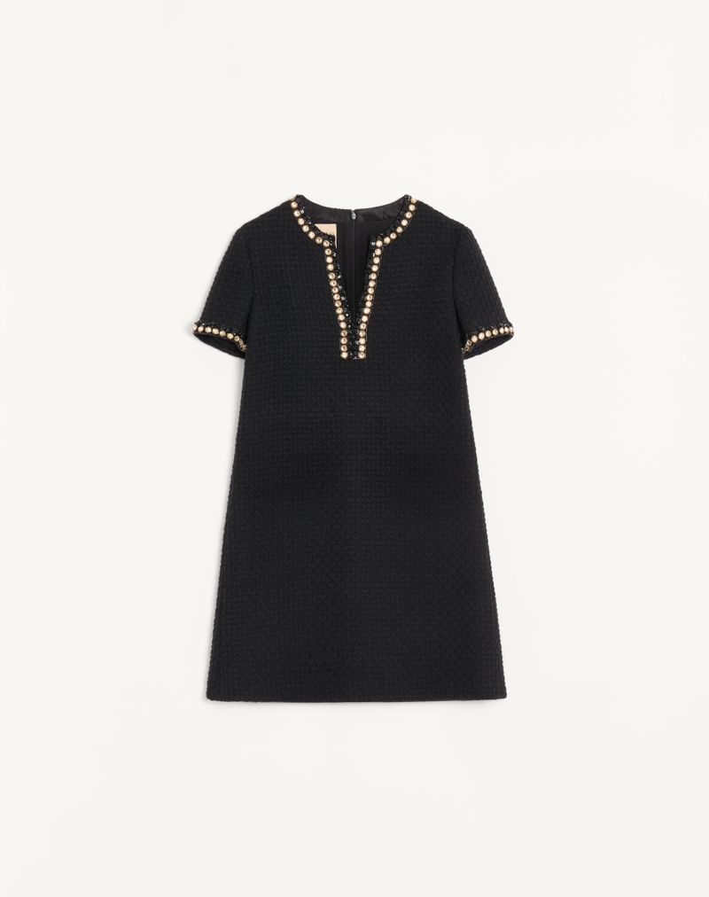 Vestido curto em tweed Canestrello bordado.