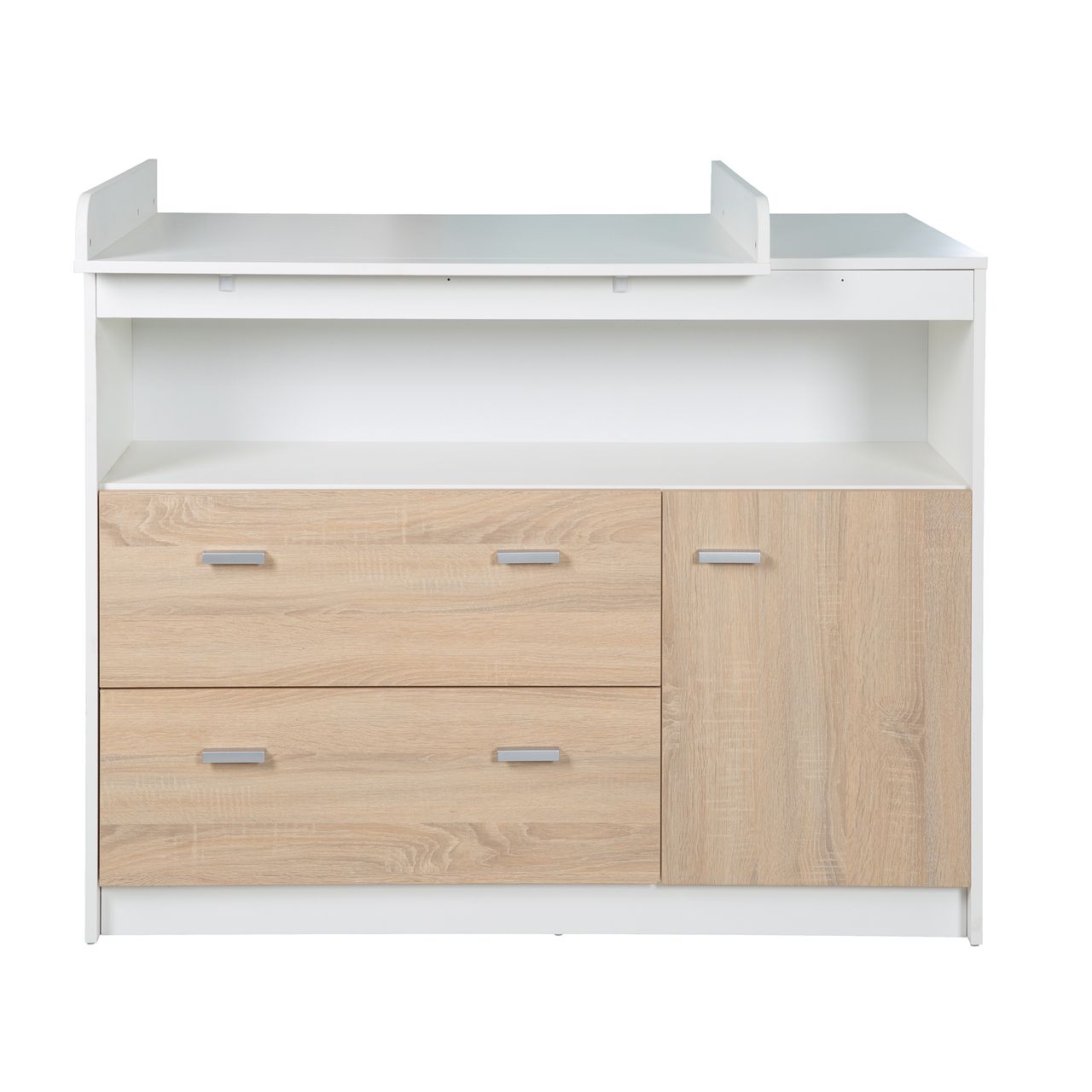 Roba Wickelkommode mit Wickelansatz, 2 Schubladen, 1 Tür, 1 offenes Fach, weiß, Wickelhöhe: 90cm