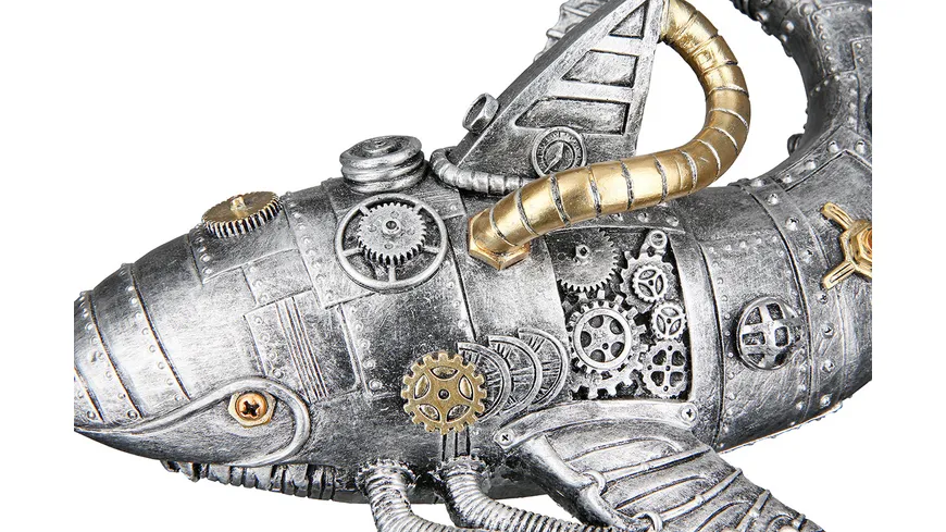GILDE Figur Hai Steampunk H=17cm Silberfarben