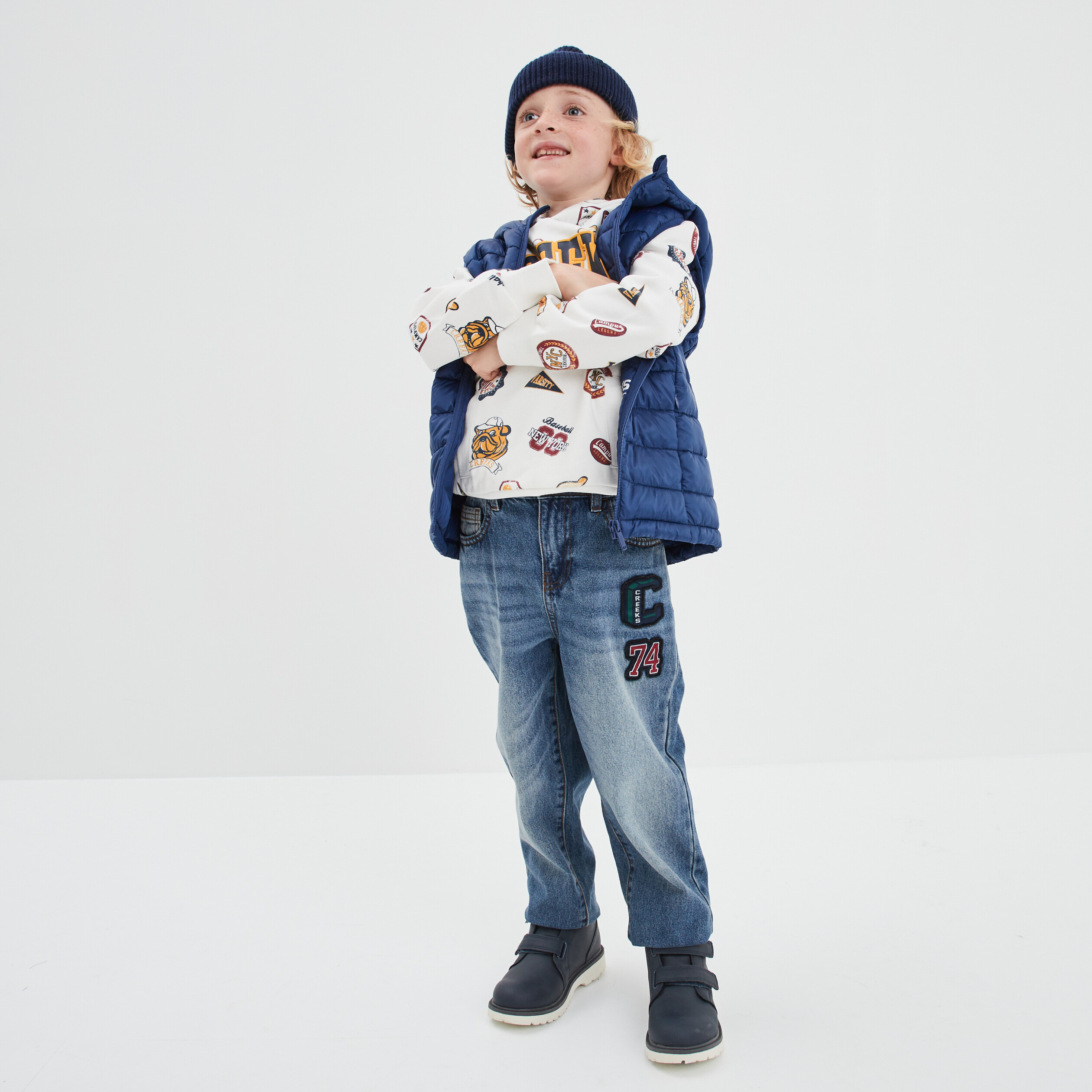 Jeans regular patchs coton Creeks denim double stone garçon | La Halle