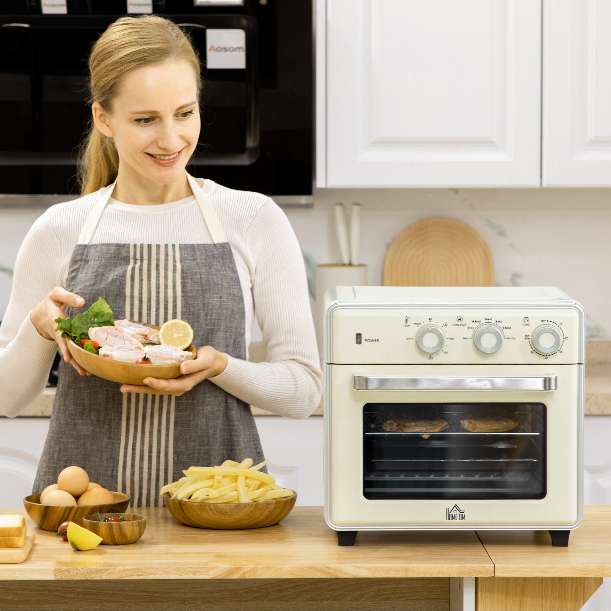 HOMCOM Minibackofen 5-in 1 Mini Ofen, 20 L Fassungsvermögen, 1400W, mit Drehspieß