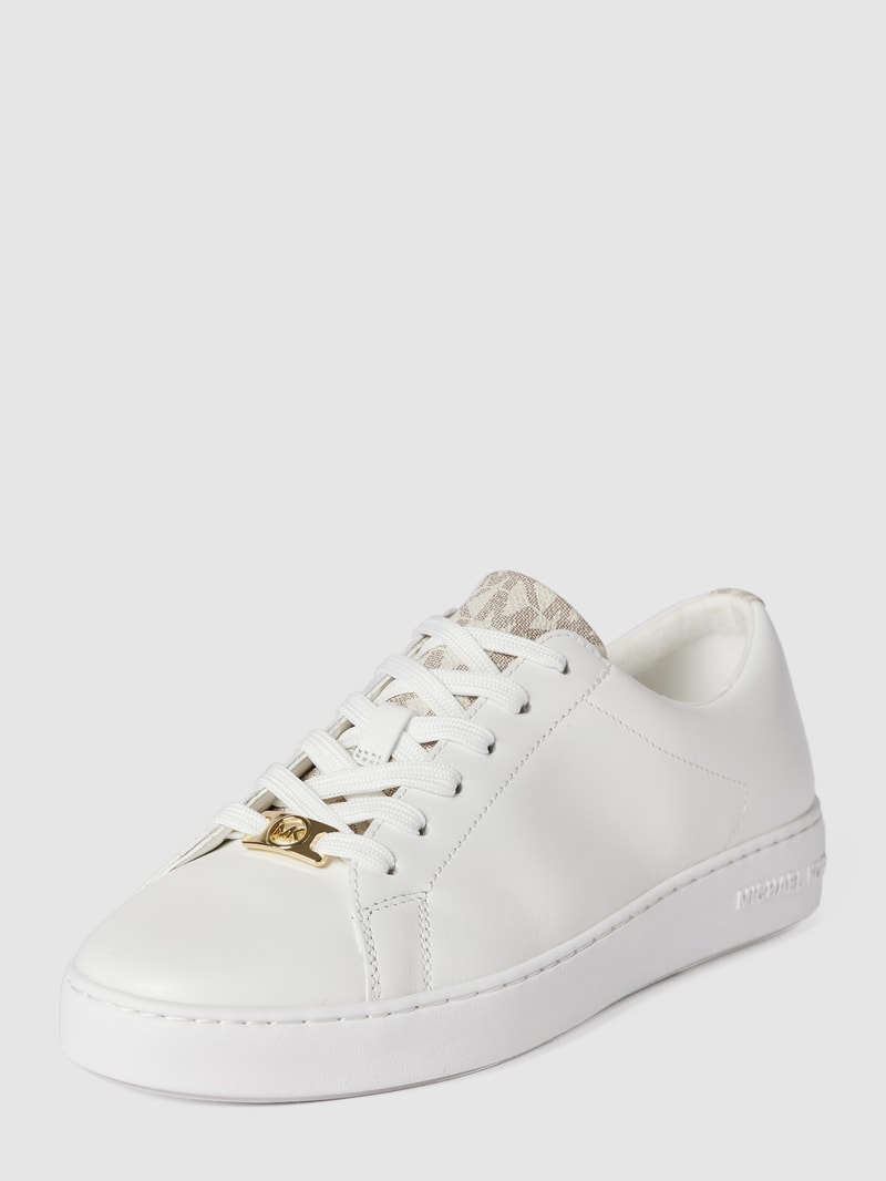 Sneaker aus echtem Leder mit Kontrastbesatz in offwhite