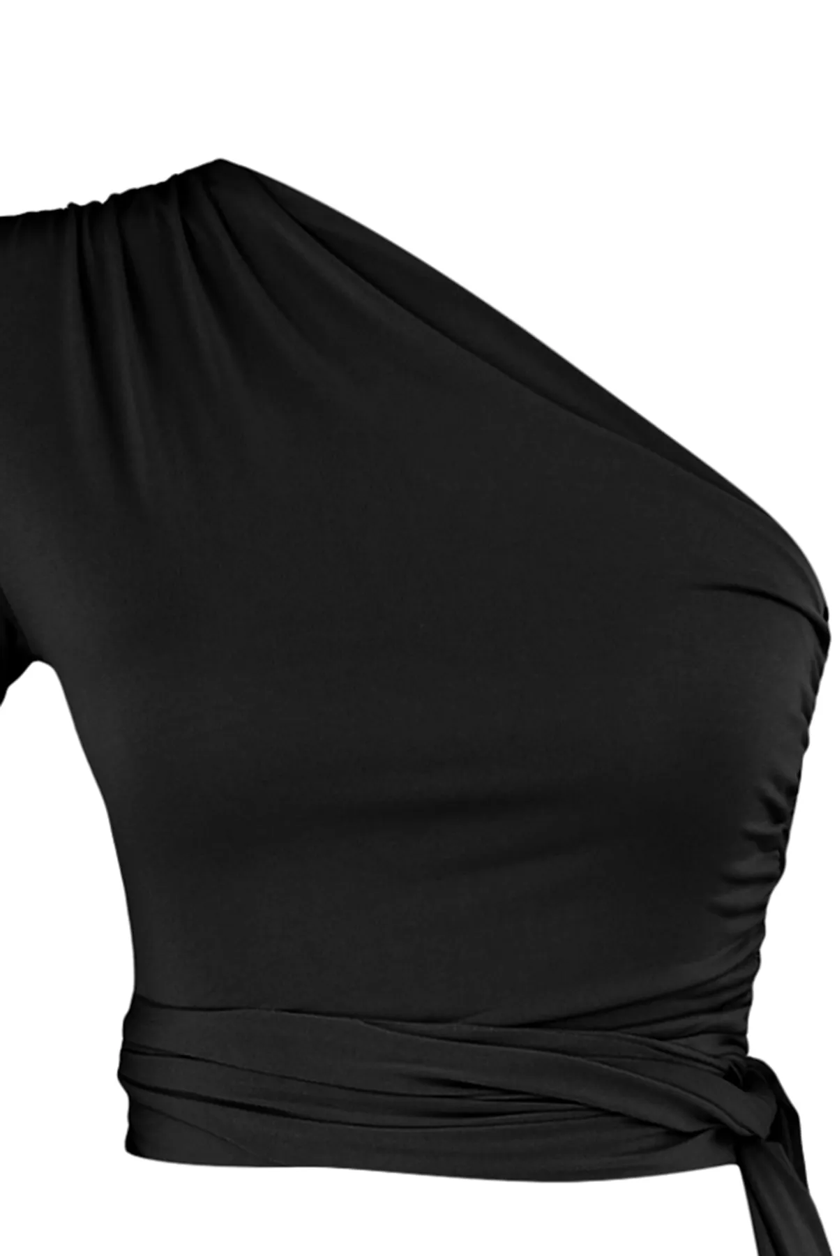 Trendyol Collection  Schwarze, schmal geschnittene, detaillierte Strickbluse mit einem Ärmel, bauchfrei, dehnbar, TWOAW23BZ00094
