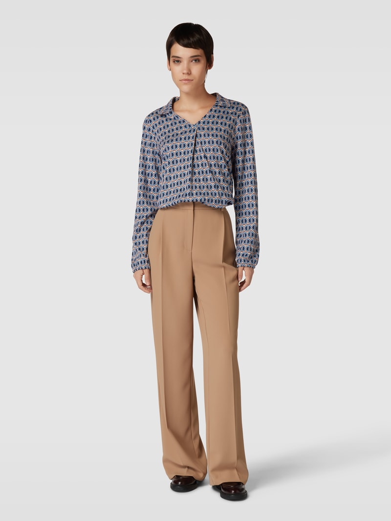 Longsleeve mit Allover-Muster und Umlegekragen in blau