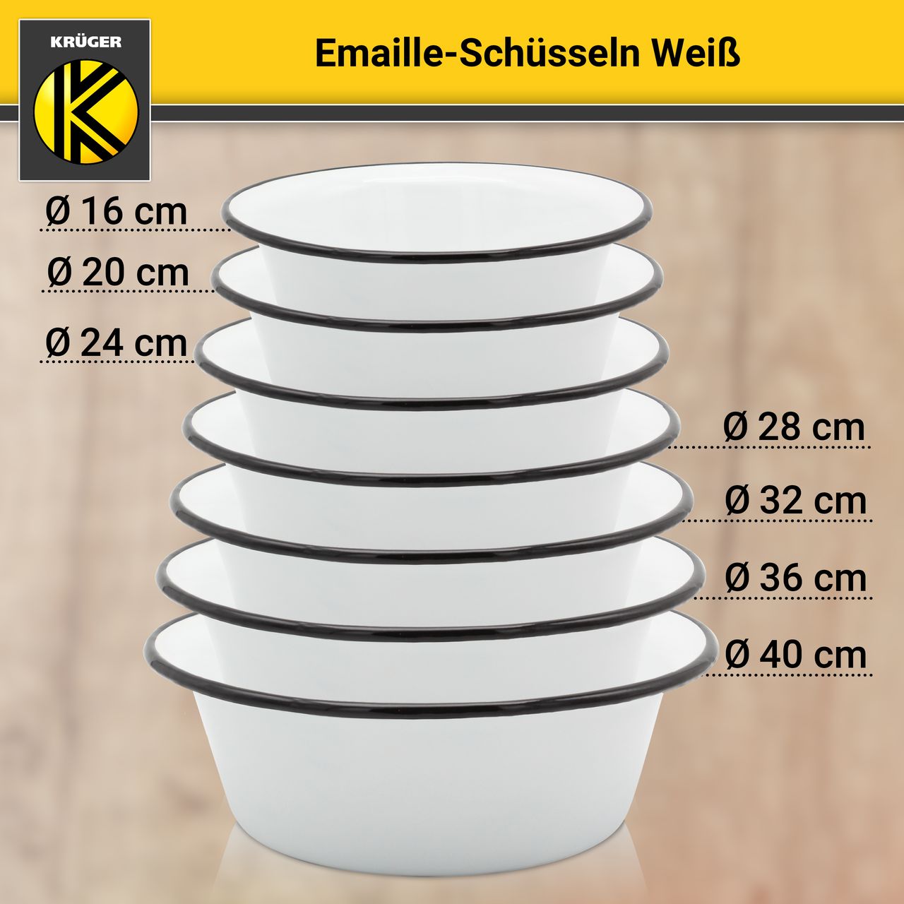 Karl Krüger Emaillierte Schüssel weiß, 16 cm